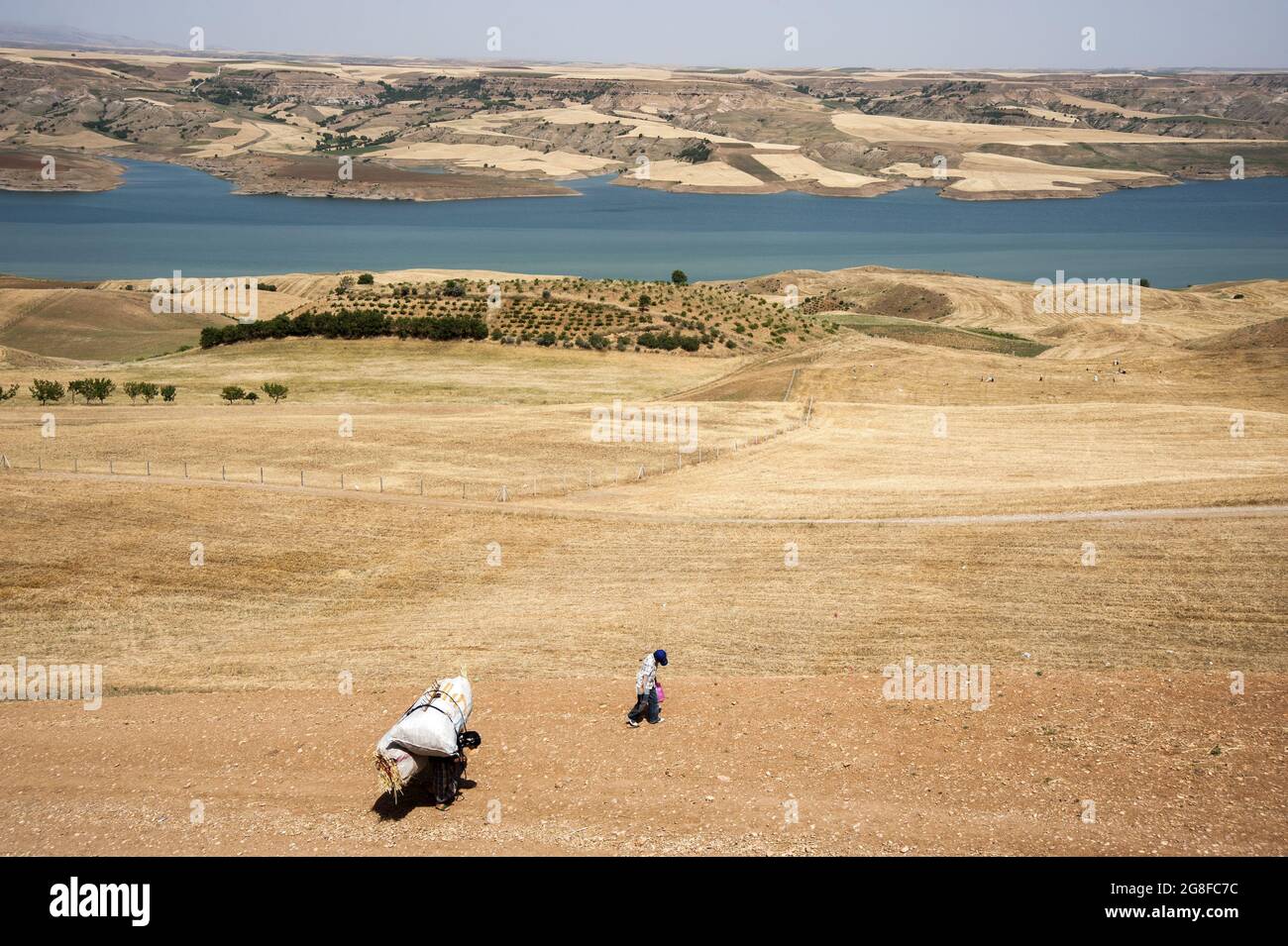 Kahta,Adiyaman/Turkey - 5/29/2010:View of farmland and Atatürk dam Stock Photo