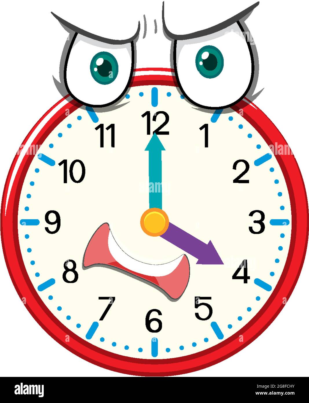 Clock cartoon character with facial expression illustration Stock