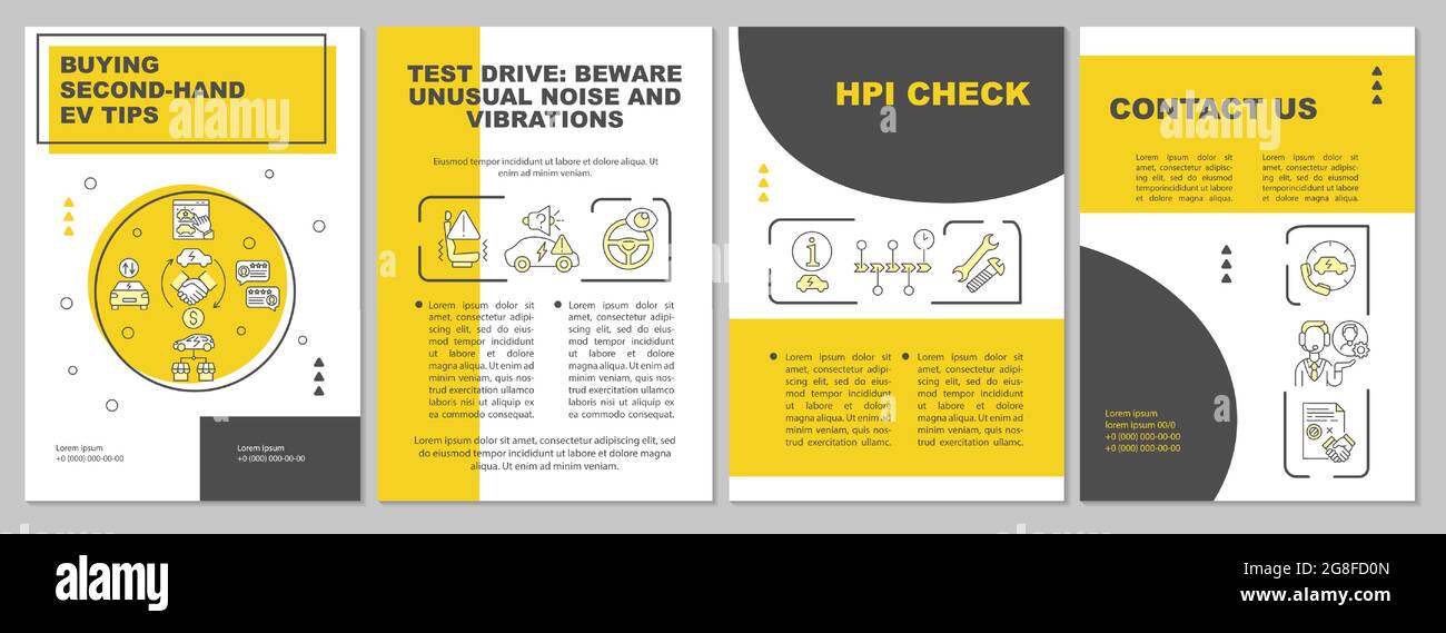 Second hand EV purchase brochure template. Flyer, booklet, leaflet print,  cover design with linear icons. Eco-friendly test drive. Vector layouts for  Stock Vector Image & Art - Alamy