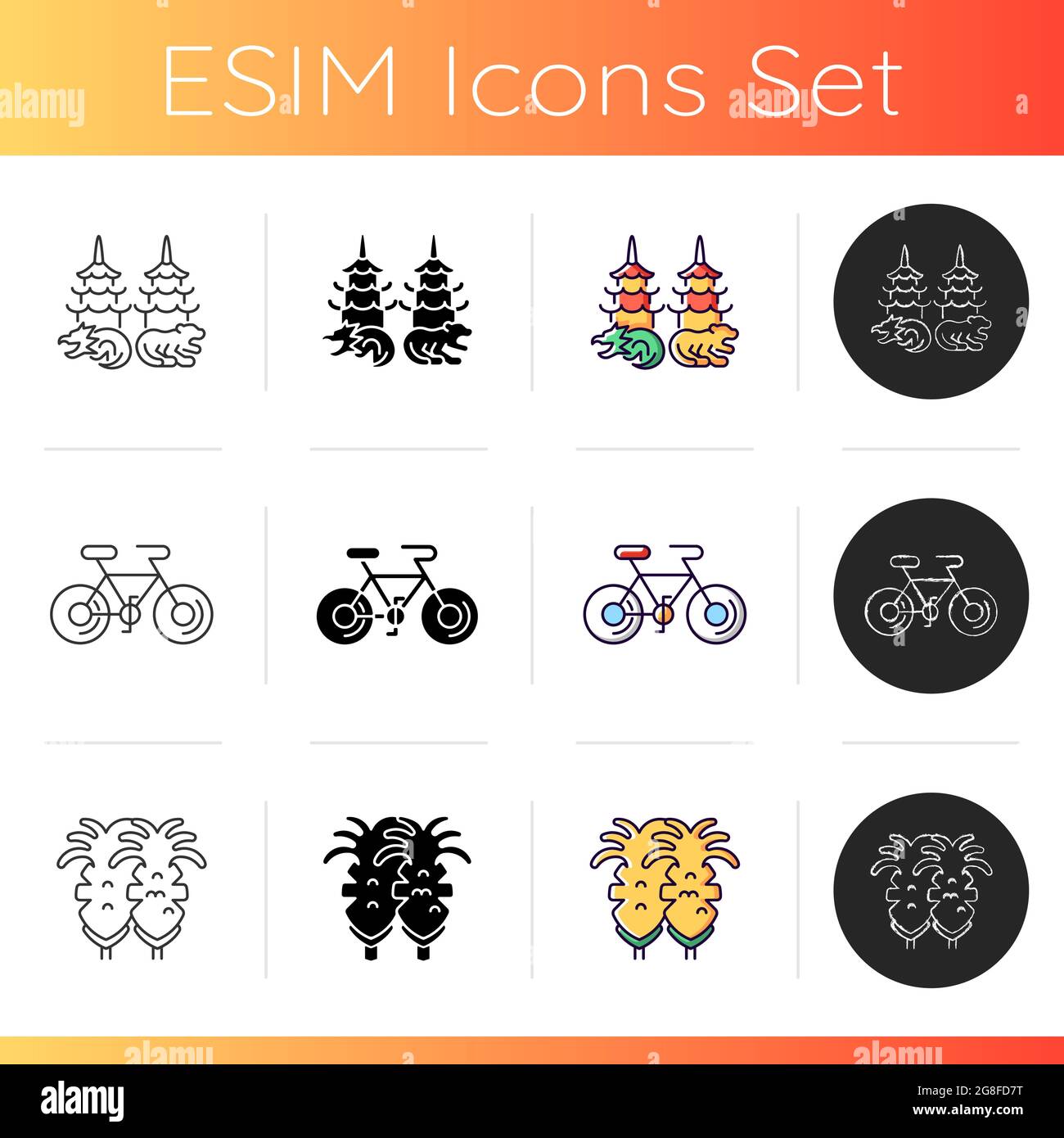 Asian icons set. Stock Vector