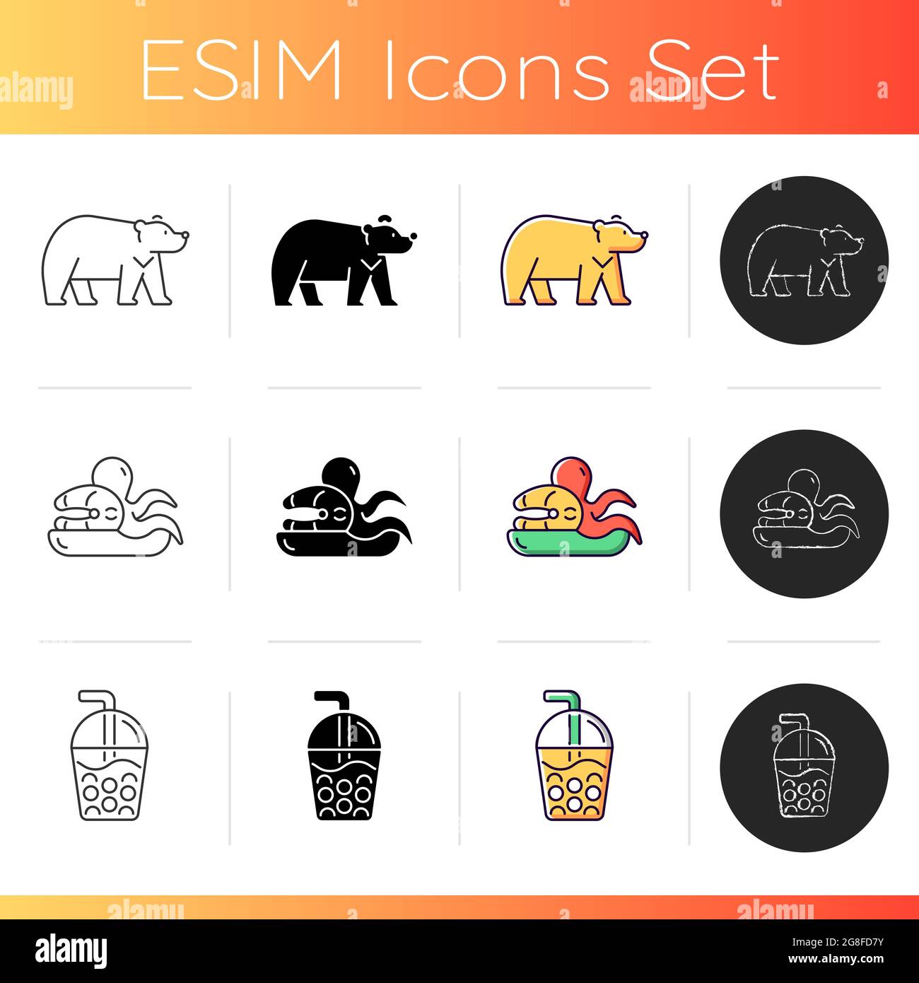 Taiwan entertainment icons set. Stock Vector