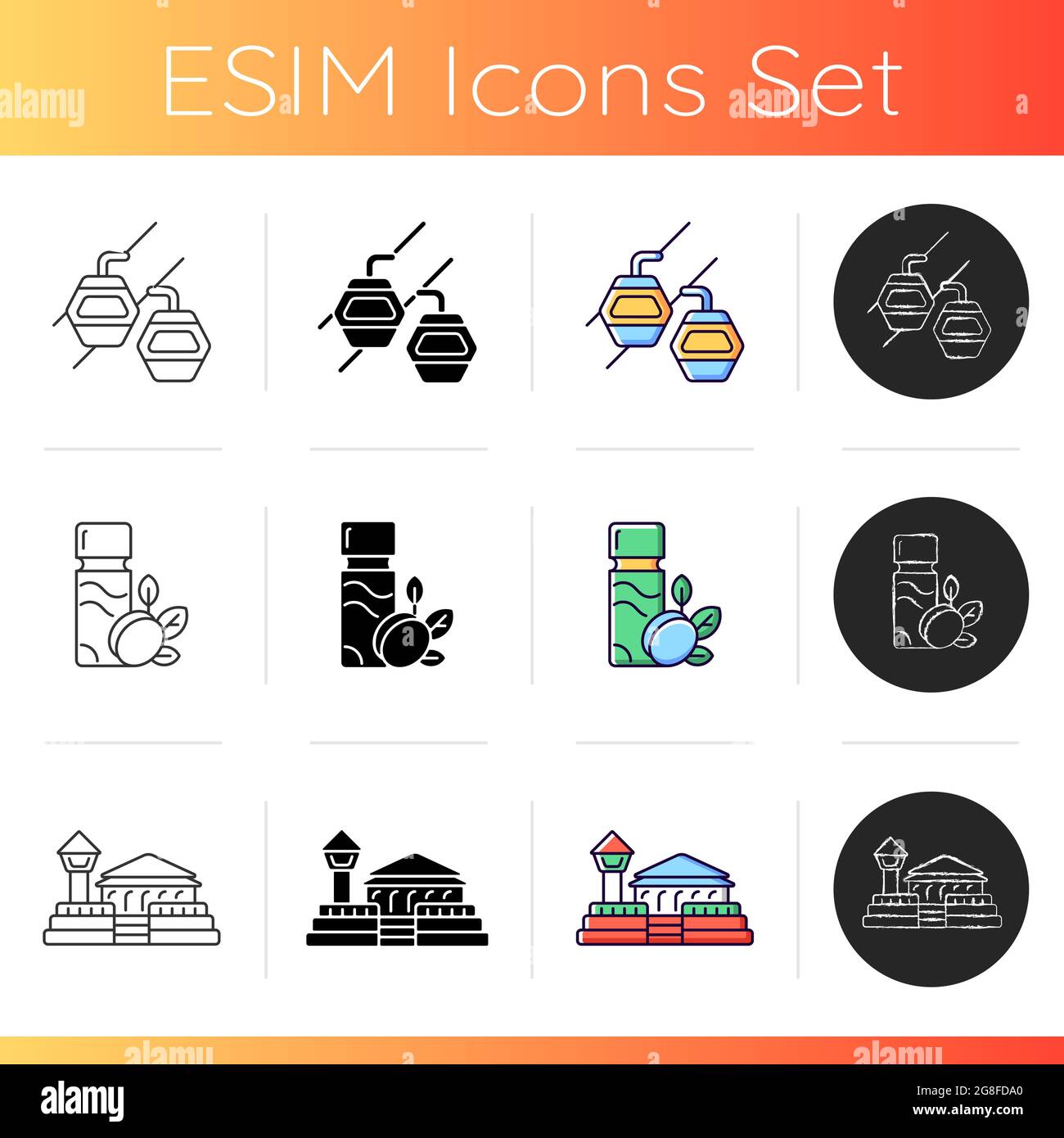Taiwan entertainment icons set. Stock Vector