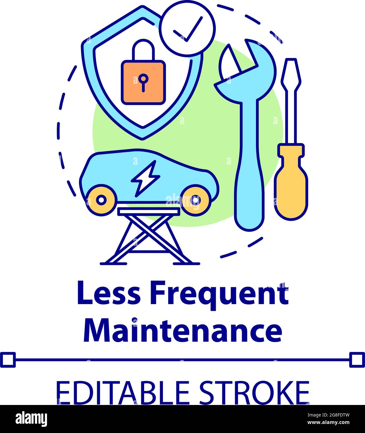 Electric vehicles less frequent maintenance concept icon Stock Vector