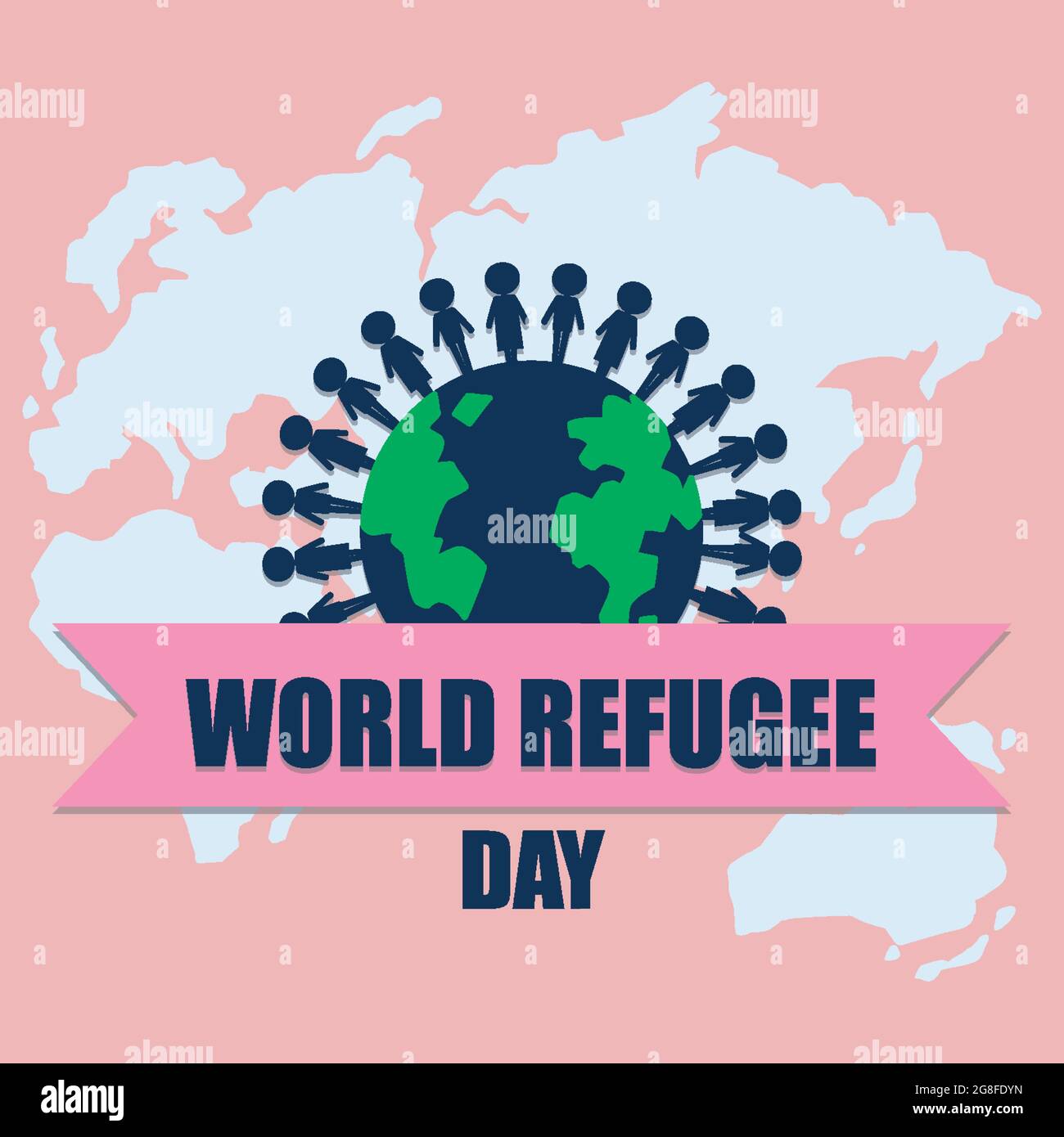 World Refugee Day banner with people around globe on world map