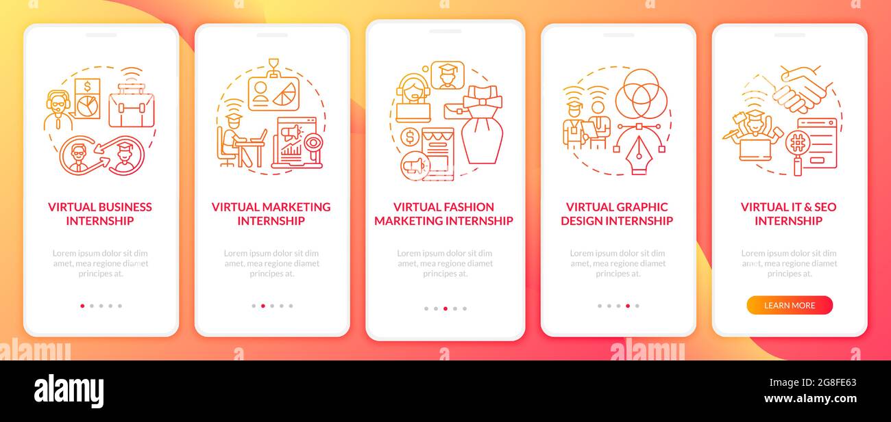 Online internship areas onboarding mobile app page screen Stock Vector