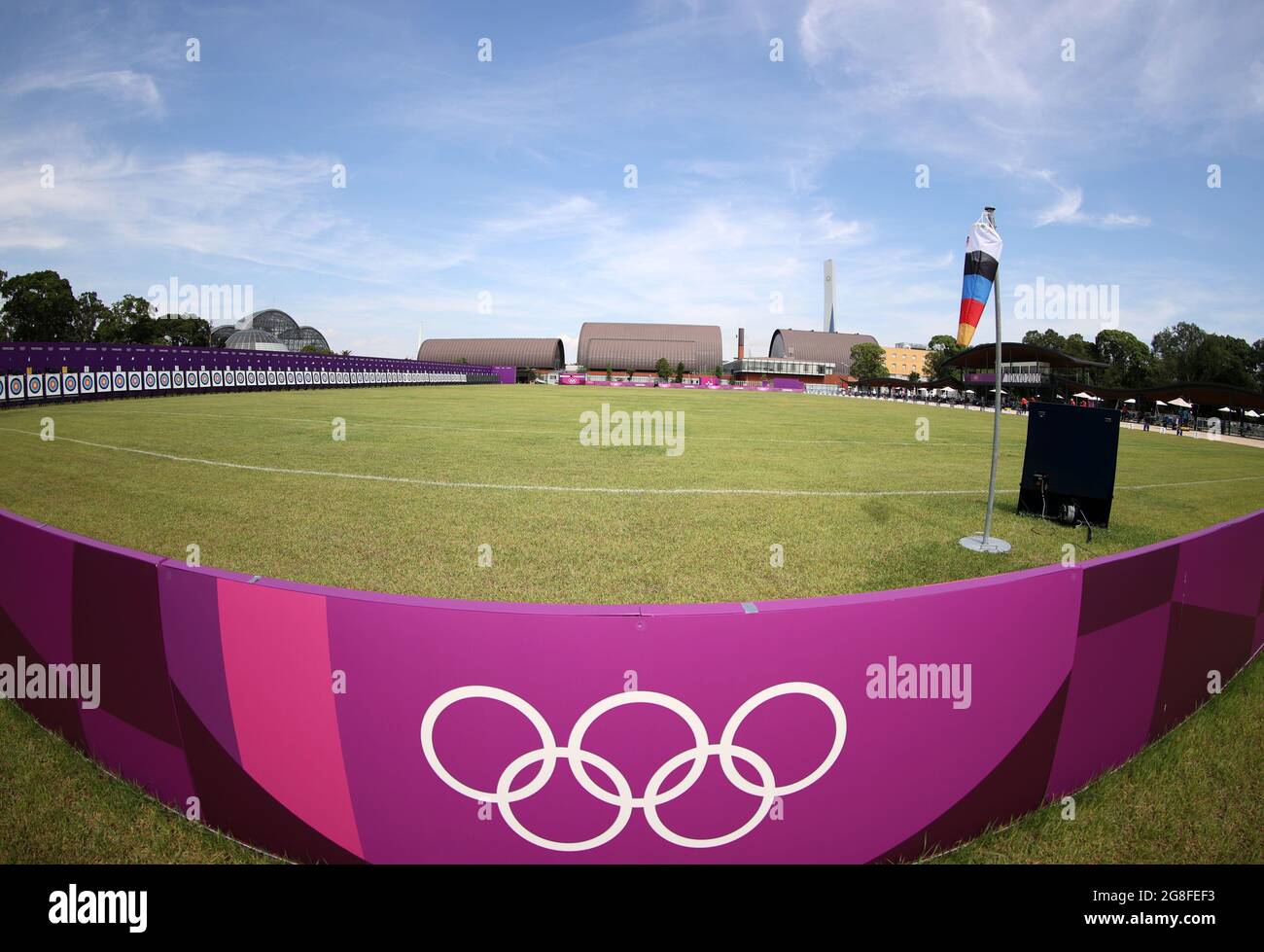 Tokyo. 20th July, 2021. Photo taken on July 20, 2021 shows the ranking round of Yumenoshima Park Archery Field in Tokyo, Japan. Credit: Li Gang/Xinhua/Alamy Live News Stock Photo