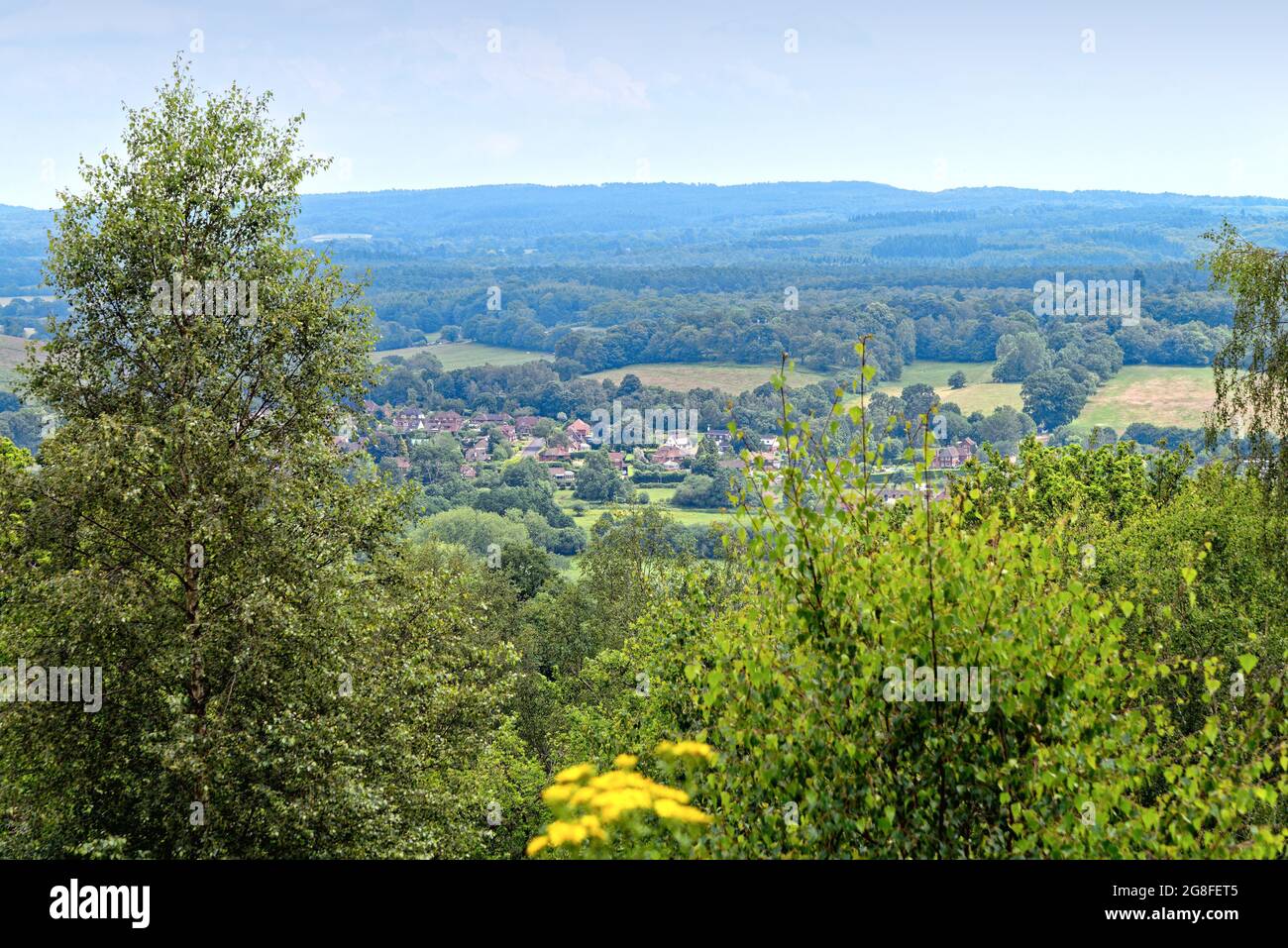 The view looking south from St.Martha's hill towards Chilworth in the ...