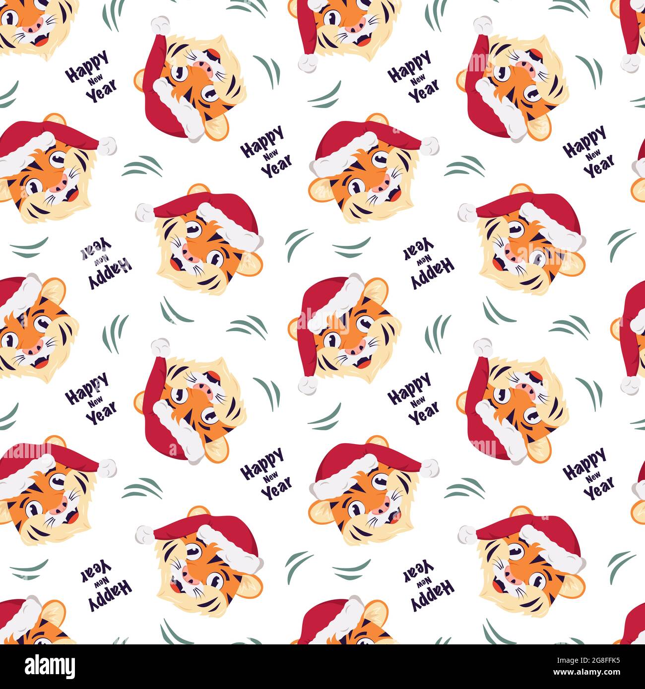 Seamless pattern with a tiger in a red Santa hat Stock Vector Image