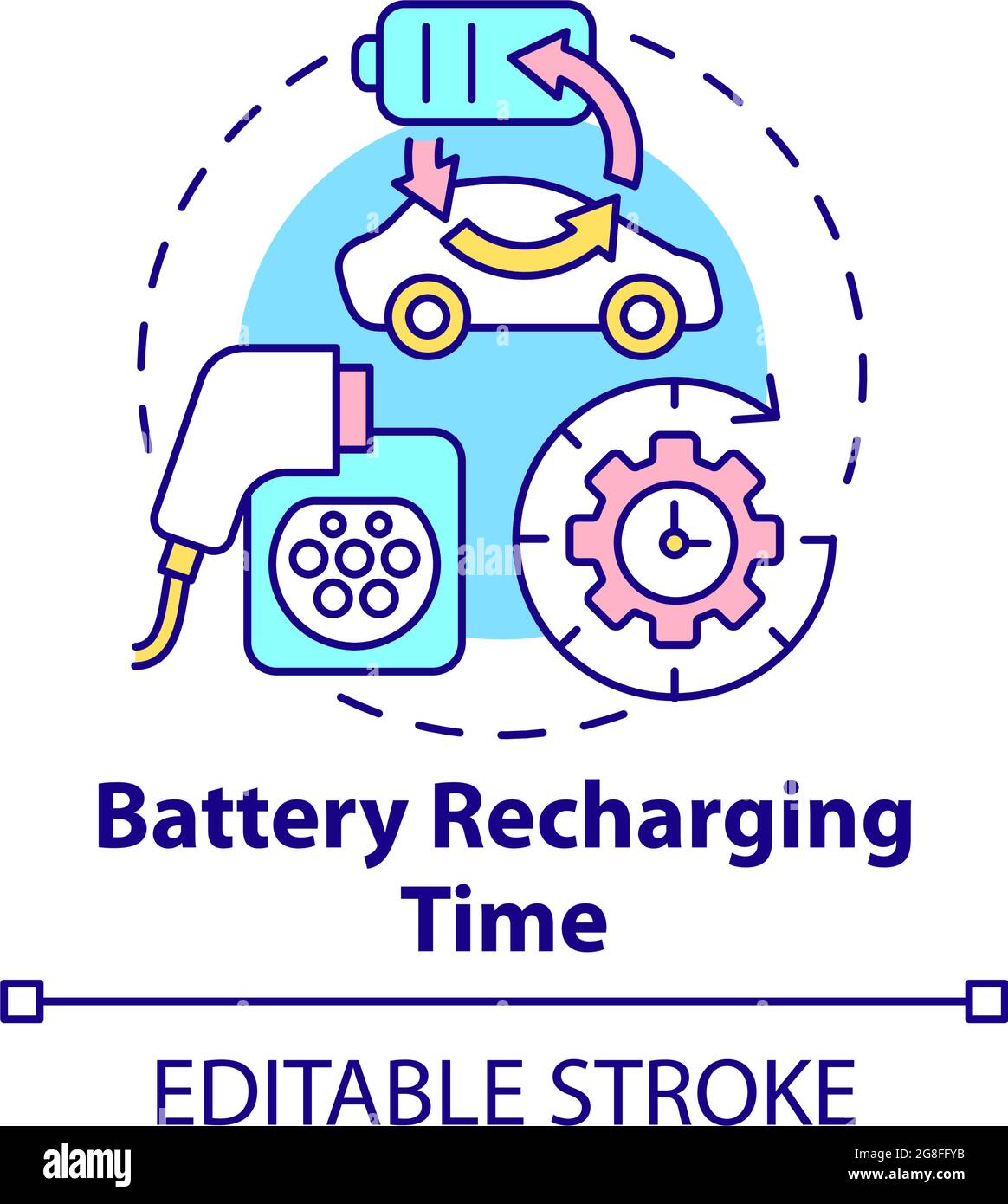 Electric vehicles battery recharing time concept icon. Stock Vector