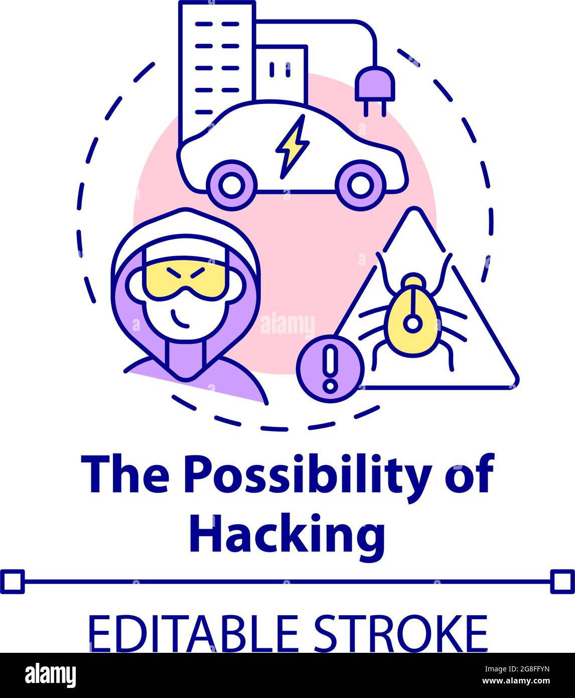 Electric vehicles hacking possibility concept icon. Stock Vector