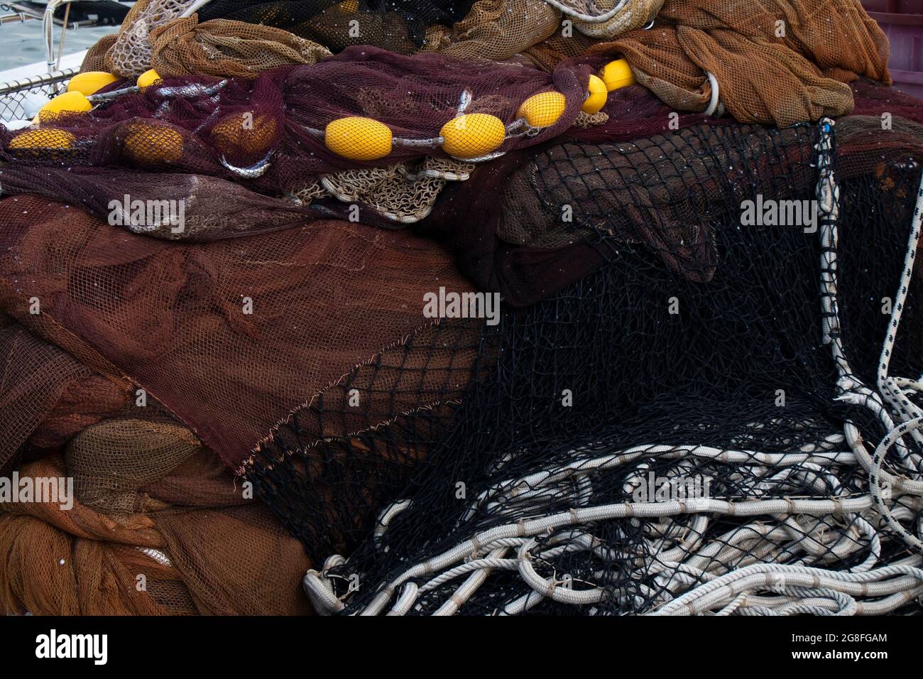 Bunch of  trawl fishing net background Stock Photo