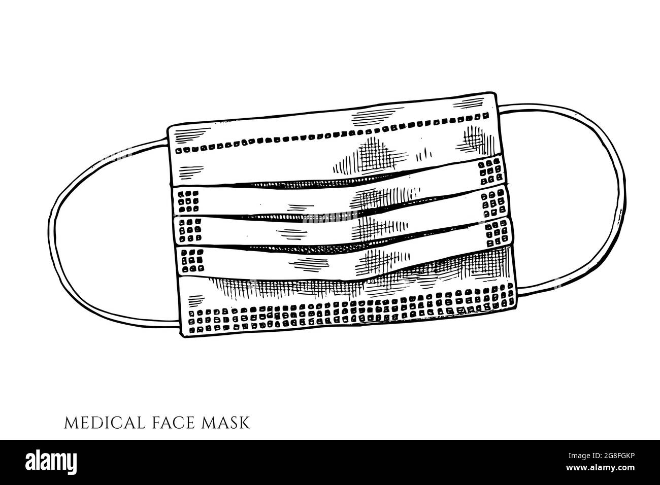 Vector set of hand drawn black and white medical face mask Stock Vector