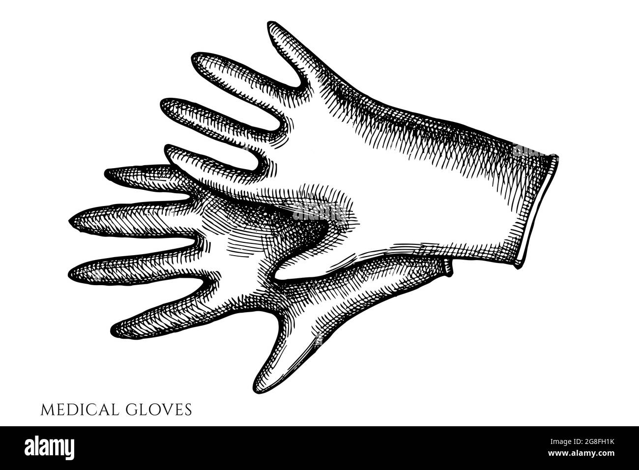 Vector set of hand drawn black and white medical gloves Stock Vector