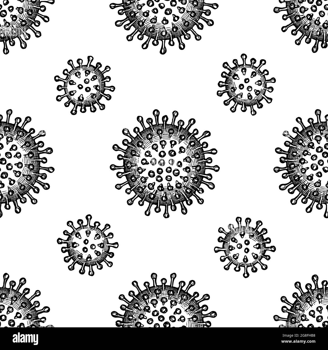 Seamless pattern with black and white coronavirus bacteria cell Stock ...