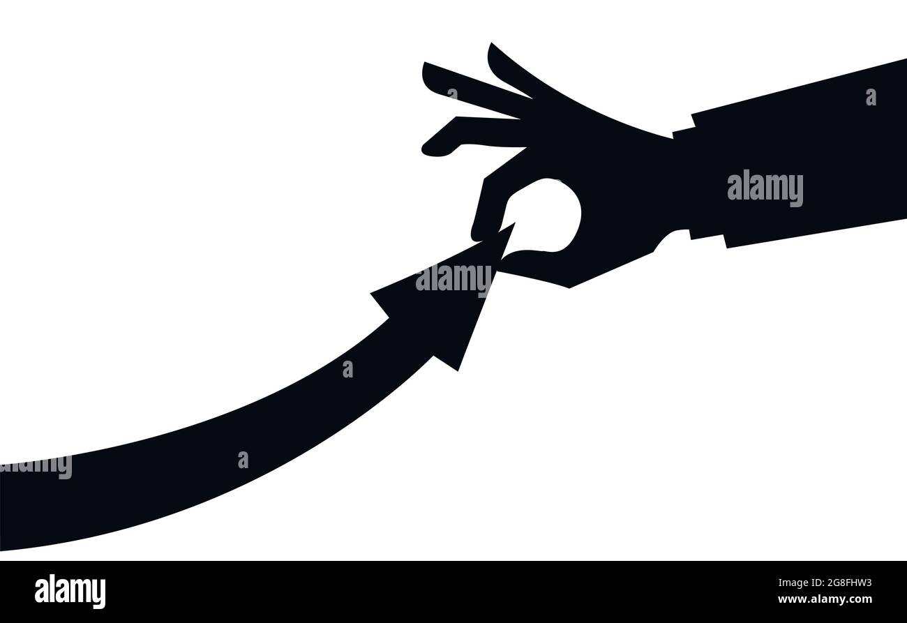 Hand pulling graph arrow upwards. Growth, development and success concept. Stock Vector