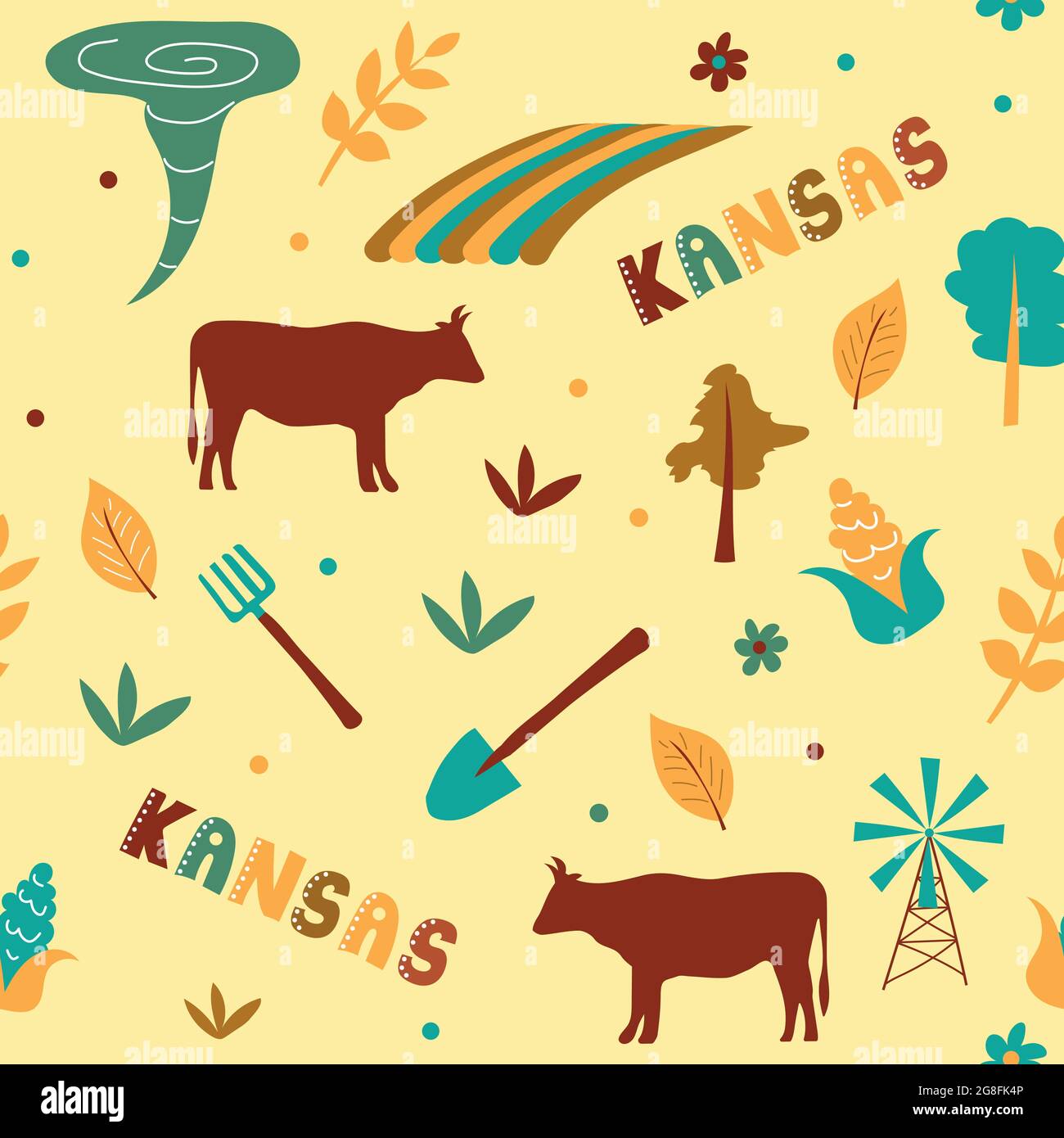 USA collection. Vector illustration of Kansas theme. State Symbols
