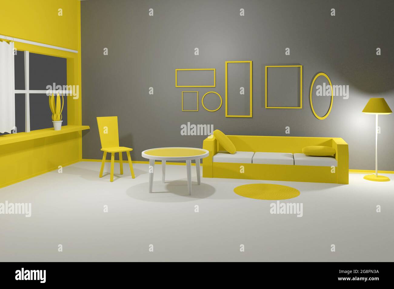 3D render of room modern interior empty frames Stock Photo