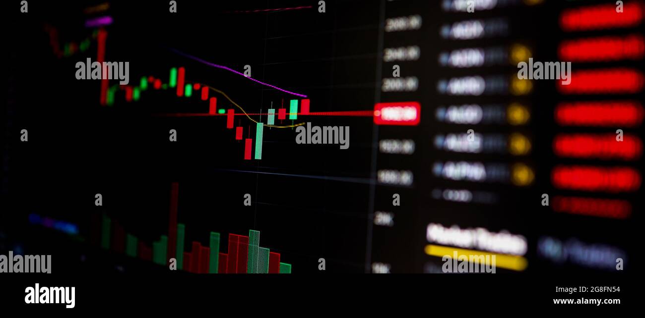 Stock exchange, cryptocurrency price chart on a screen. Candlestick chart,  btc. Online currency exchange market. Trading, bidding. Tracking the crypto  Stock Photo - Alamy