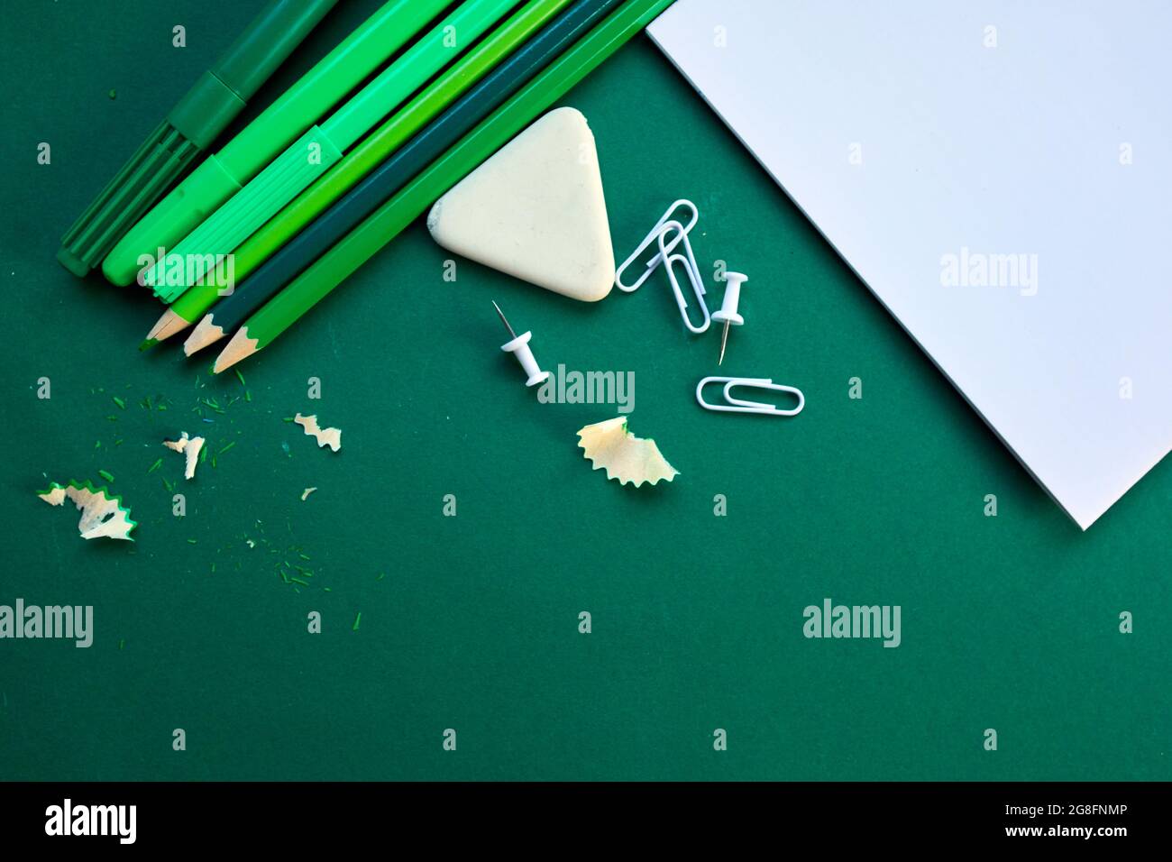 Green Flat lay Back to school concept, School and office supplies on ...
