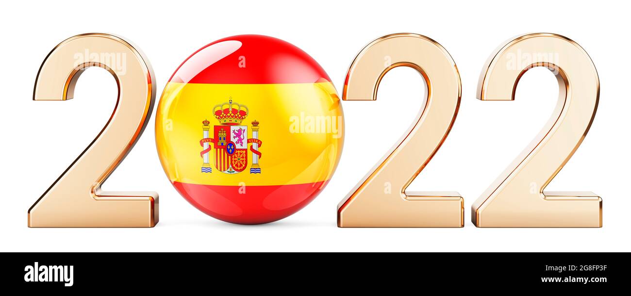 2022 with Spanish flag, 3D rendering isolated on white background Stock Photo