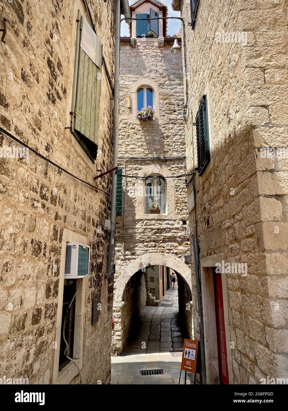 Stone buildings from the palace of Roman emperor Diocletian in the town of Split, Croatia Stock Photo