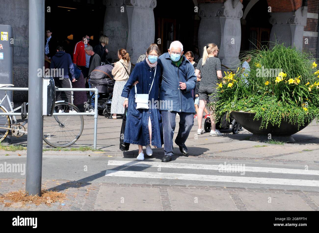 Copenhagen, Denmark.20 July 2021,Elderly couple wears protactive face