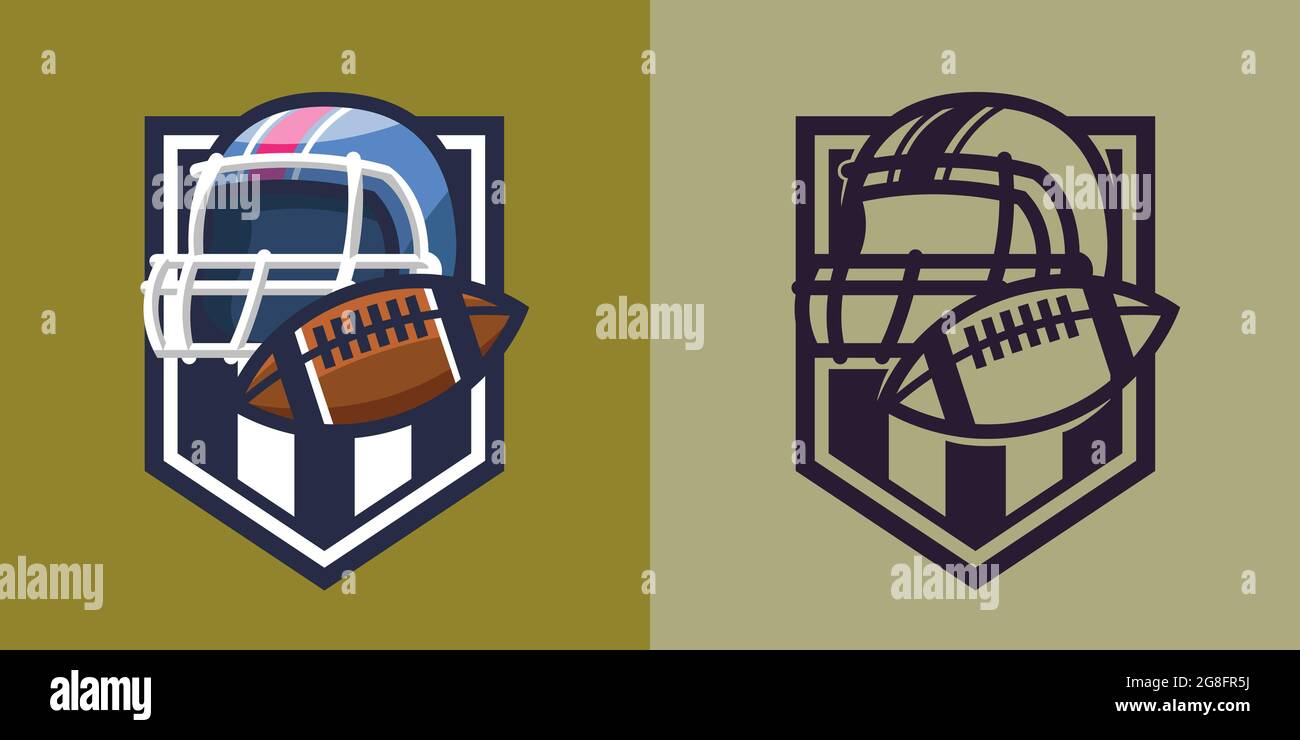 American football helmet with ball in different styles. Sport concept