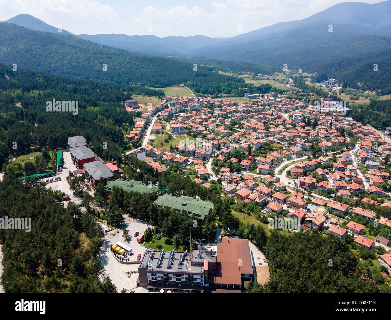 Aerial view of famous spa resort of Velingrad, Pazardzhik region ...
