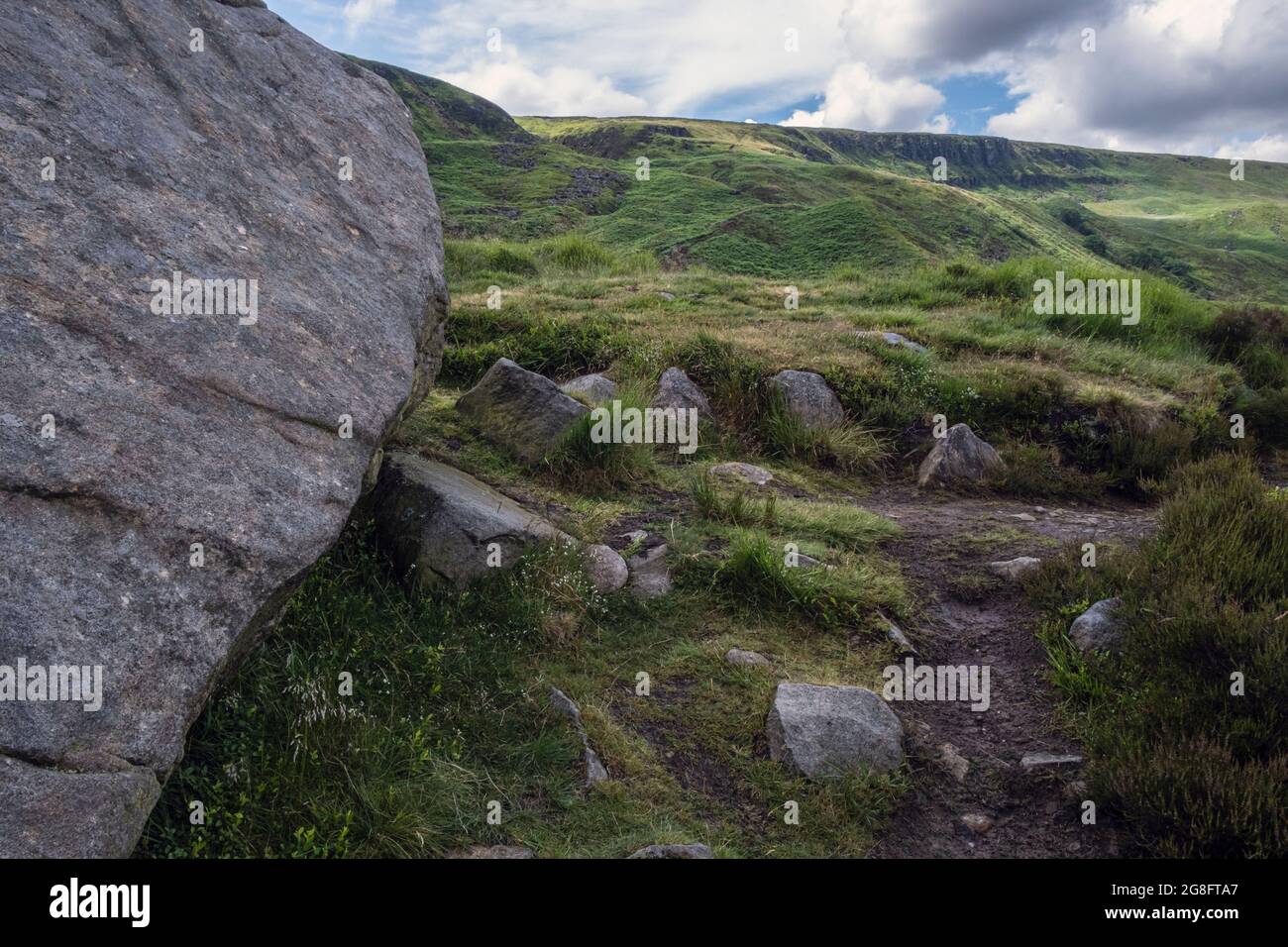 The Pennine Way in the Crowden Valley and view towards Laddow Rocks ...