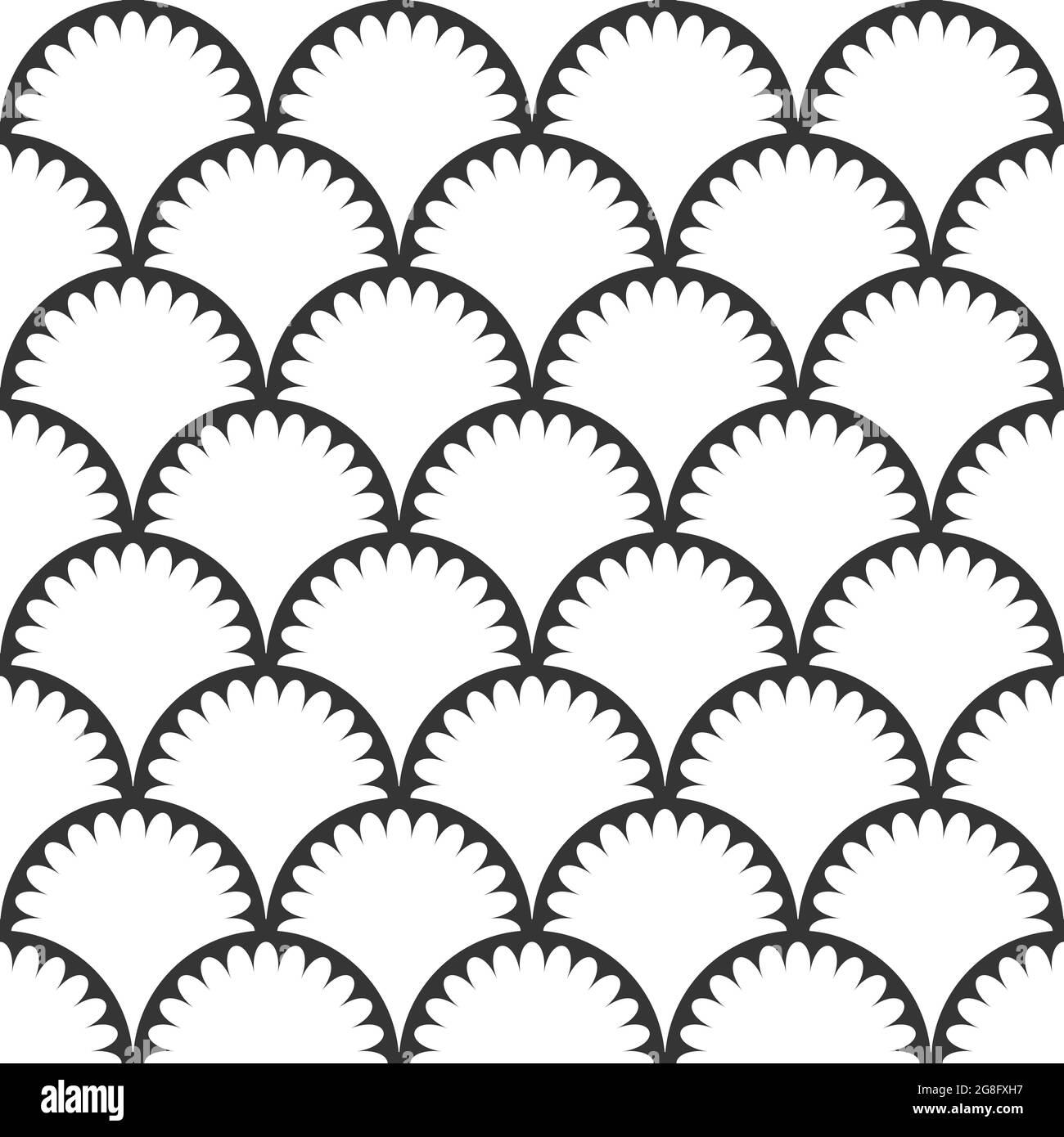 Seamless pattern with fan. Background with fish scales. Tail of mermaid. Print for textiles, fabric. Oriental ornament with circles. Vector illustrati Stock Vector