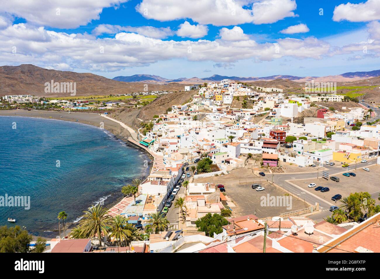 High angle view of the seaside town of Las Playitas, Fuerteventura, Canary Islands, Spain, Atlantic, Europe Stock Photo