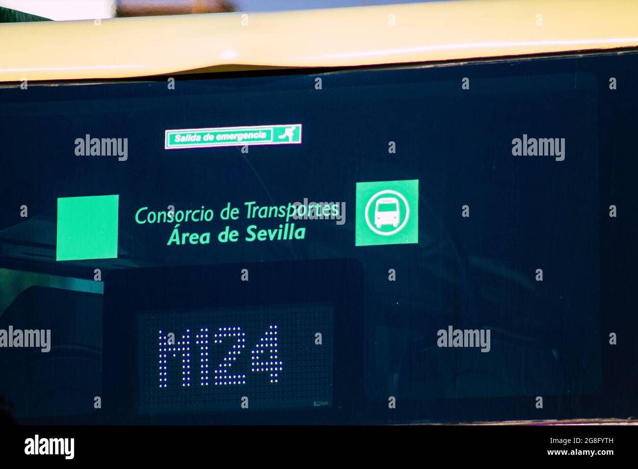 Carmona Spain July 18, 2021 Bus driving through the streets of Carmona