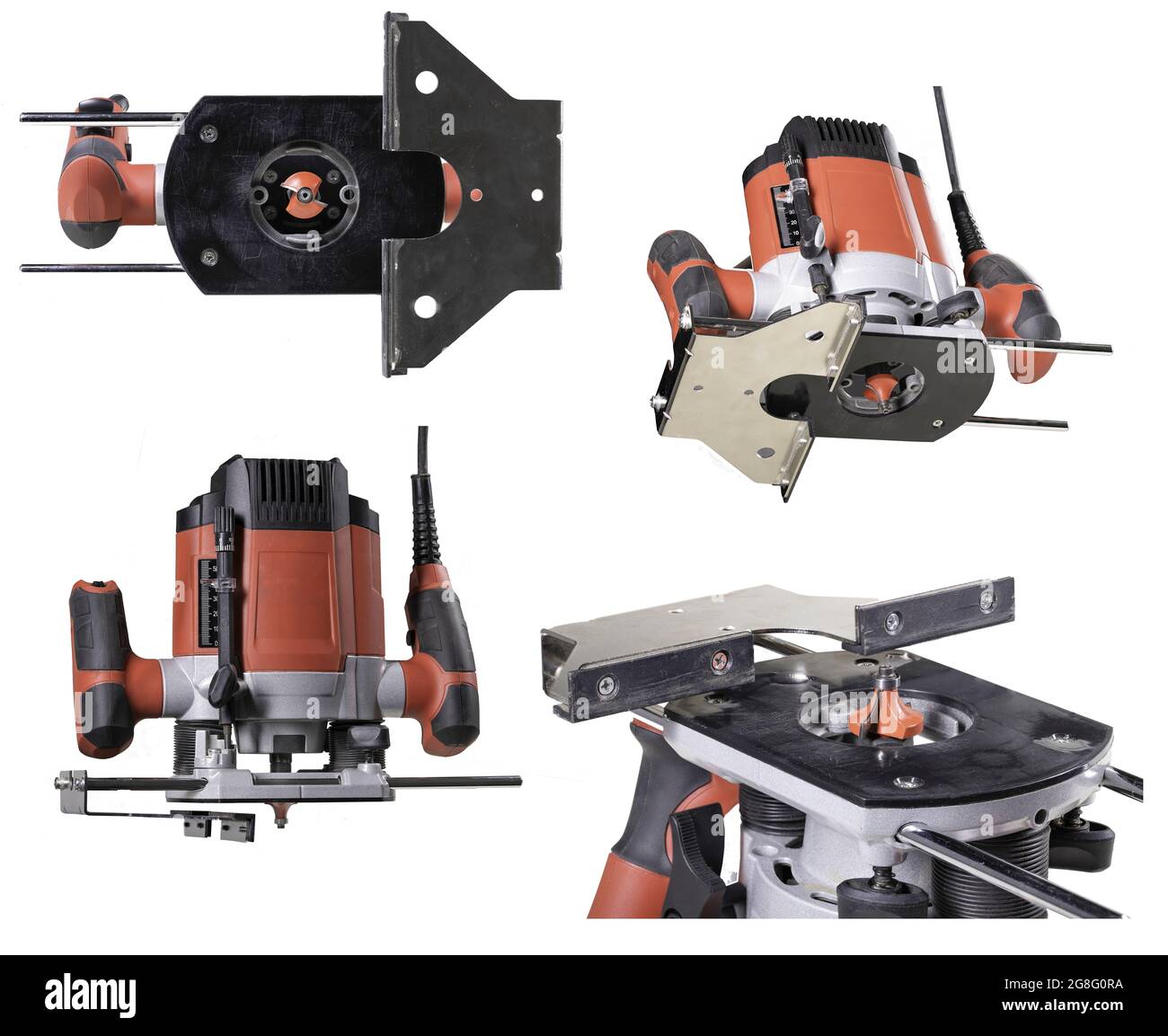 Manual electric wood milling machine. Tools for making grooves in wood. Isolated background