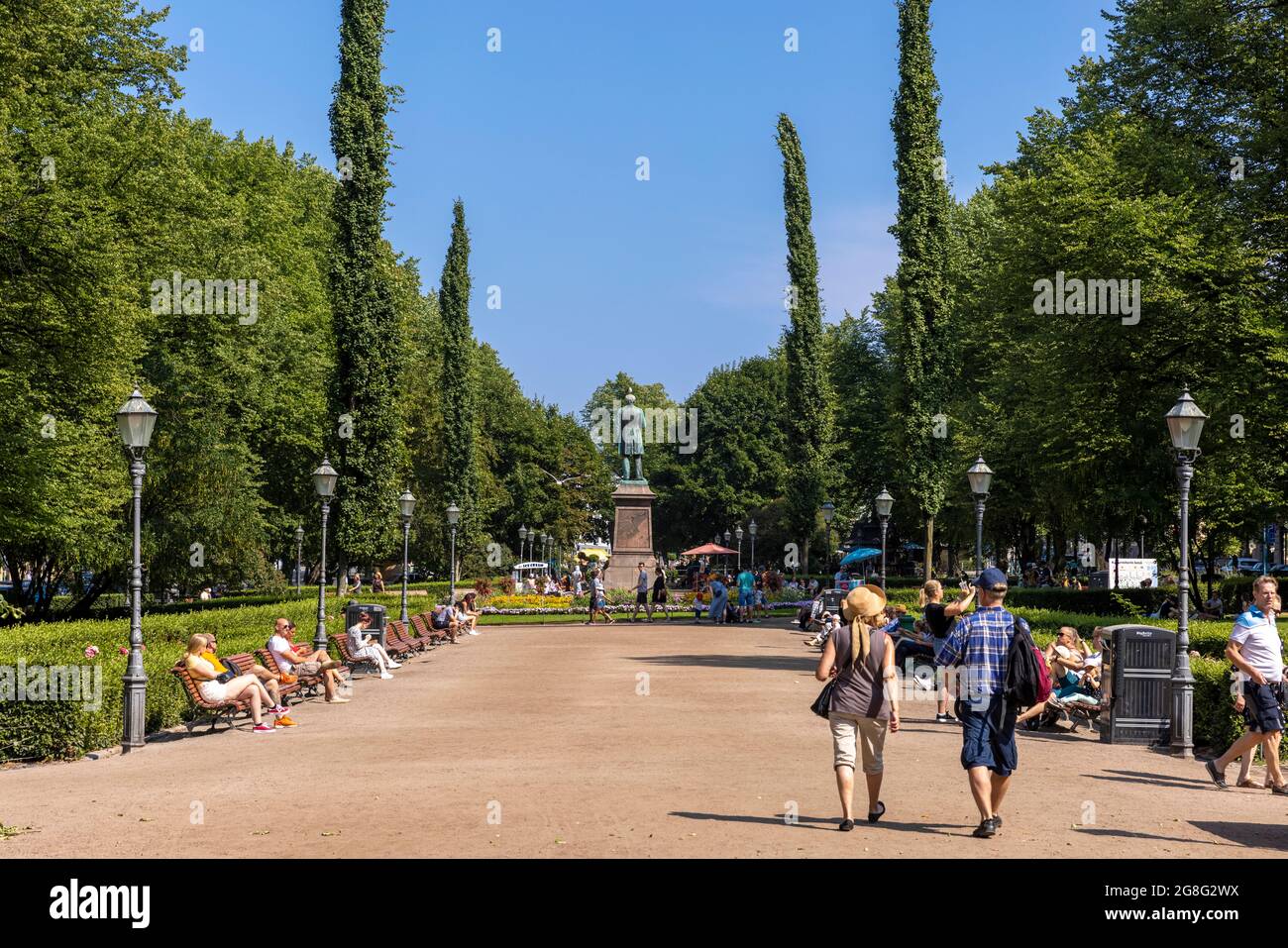 Esplanadi -park downtown Helsinki is full of tourists during summer months Stock Photo