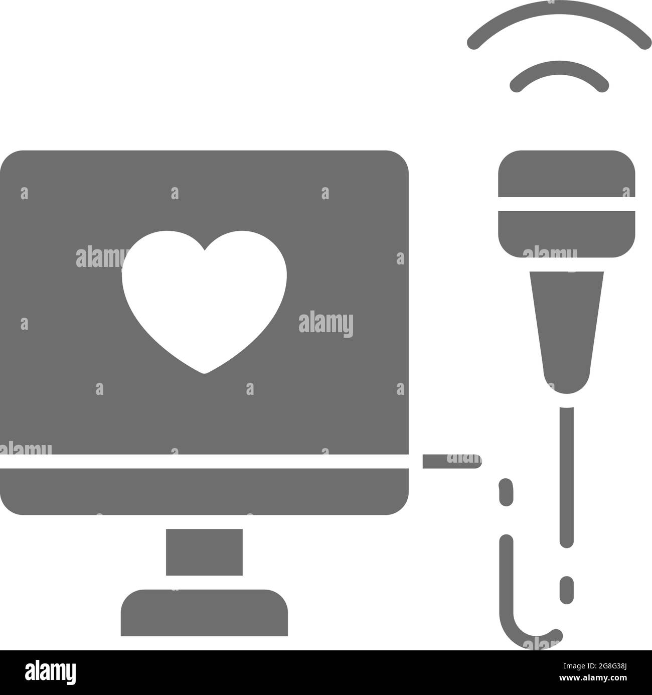 Echocardiogram, heart ultrasound grey icon. Isolated on white background Stock Vector