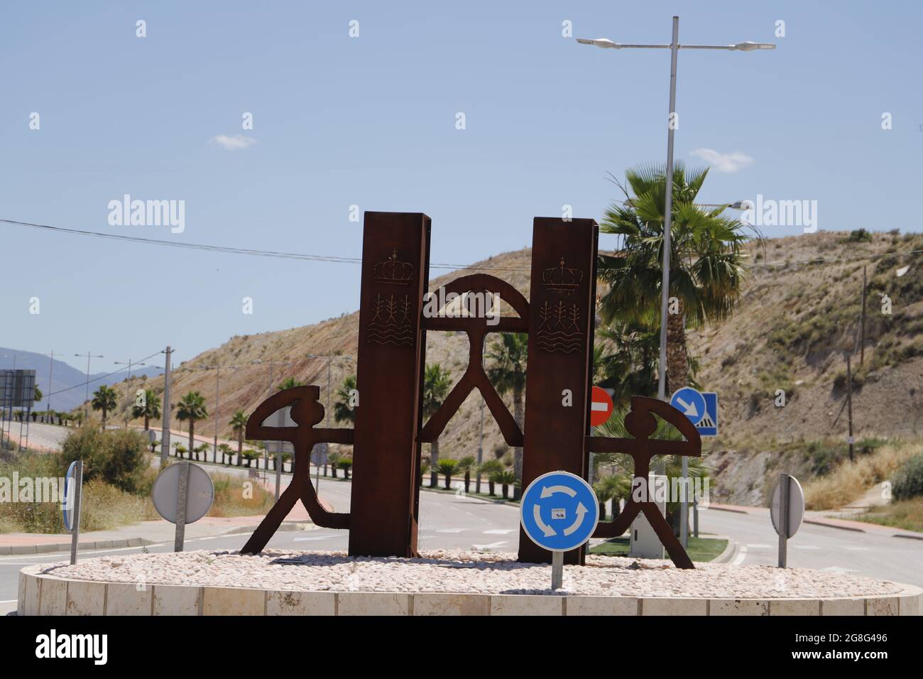 Albox city in Almeria, Spain, artwork symbol of Almeria the Indalo Stock Photo