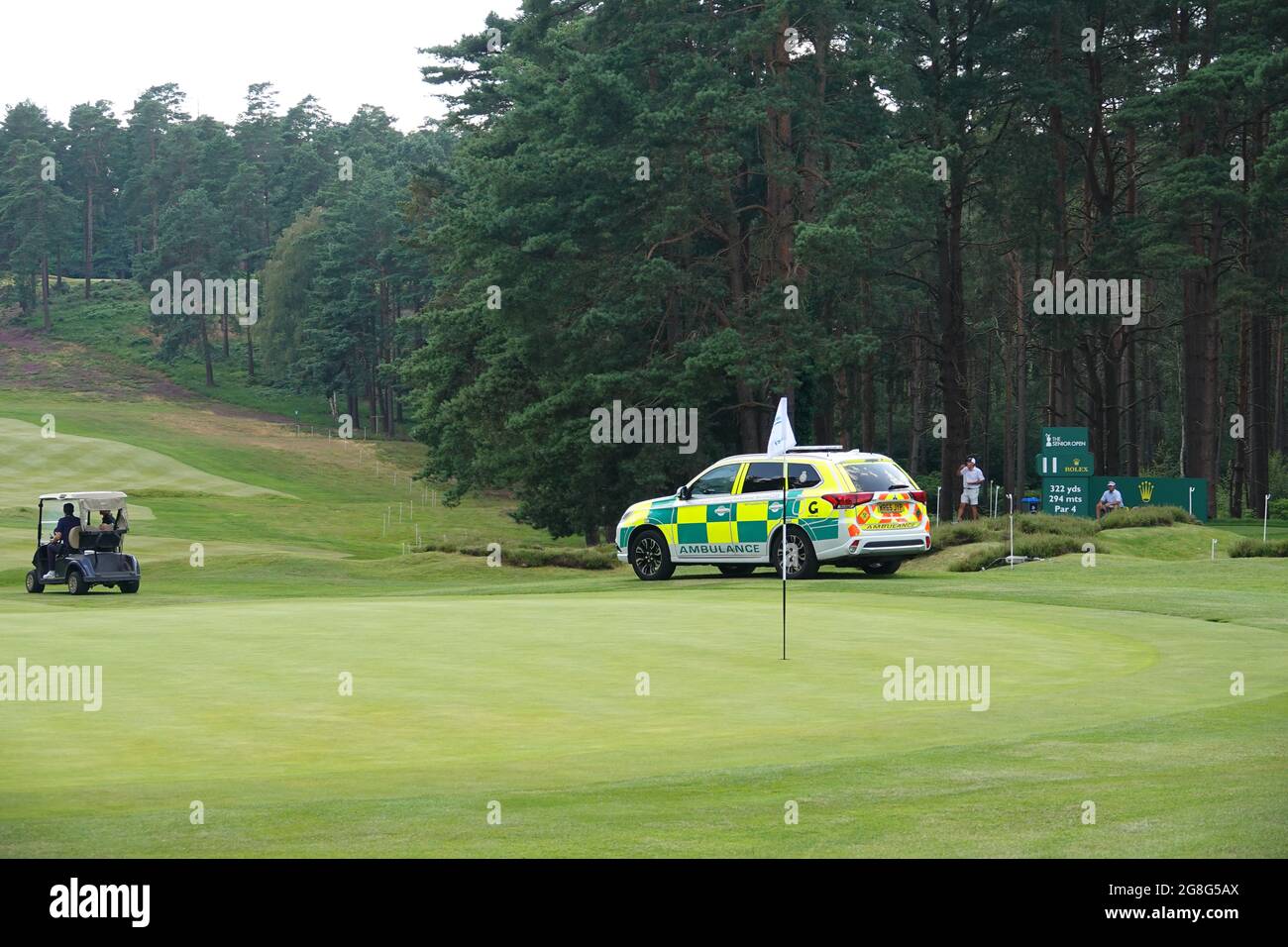 Sunningdale, Berkshire, UK. 20th July, 2021. Preparations for the start of The Senior Open Championship (golf) supported by Rolex Emergency services rush to the aid of a player (unknown as of now) who had cardiac arrest on the 7th hole during his practice round Credit: Motofoto/Alamy Live News Stock Photo