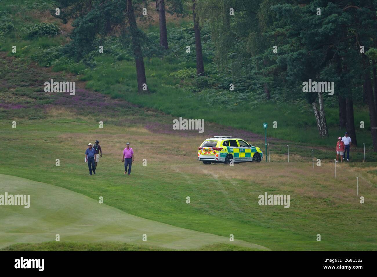 Sunningdale, Berkshire, UK. 20th July, 2021. Preparations for the start of The Senior Open Championship (golf) supported by Rolex Emergency services rush to the aid of a player (unknown as of now) who had cardiac arrest on the 7th hole during his practice round Credit: Motofoto/Alamy Live News Stock Photo