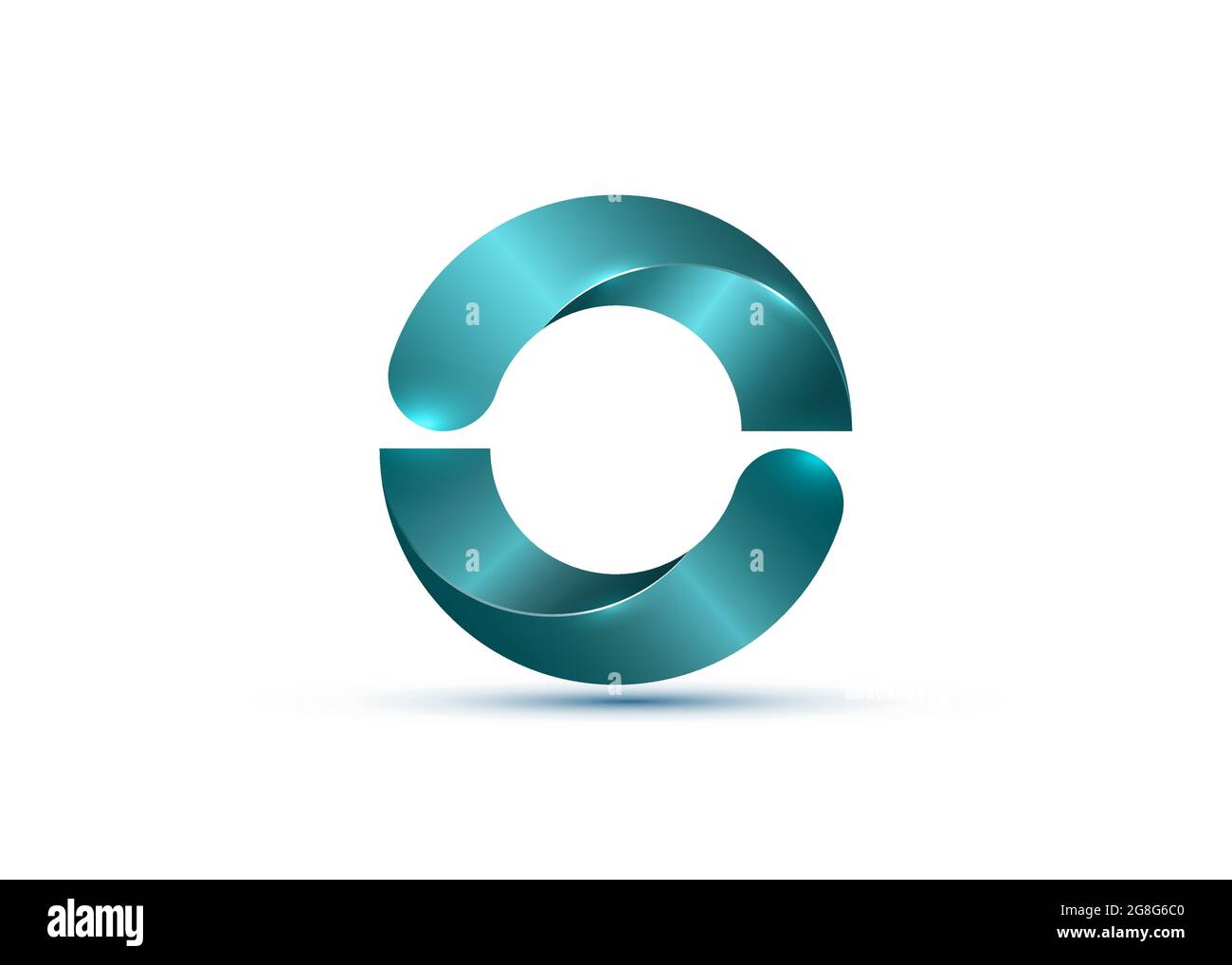 3D Logo, glossy Bio Design with light blue Semi Circles. Ecologic round, alphabet, impossible letter O symbol or double C. Zero number vector Eco wate Stock Vector