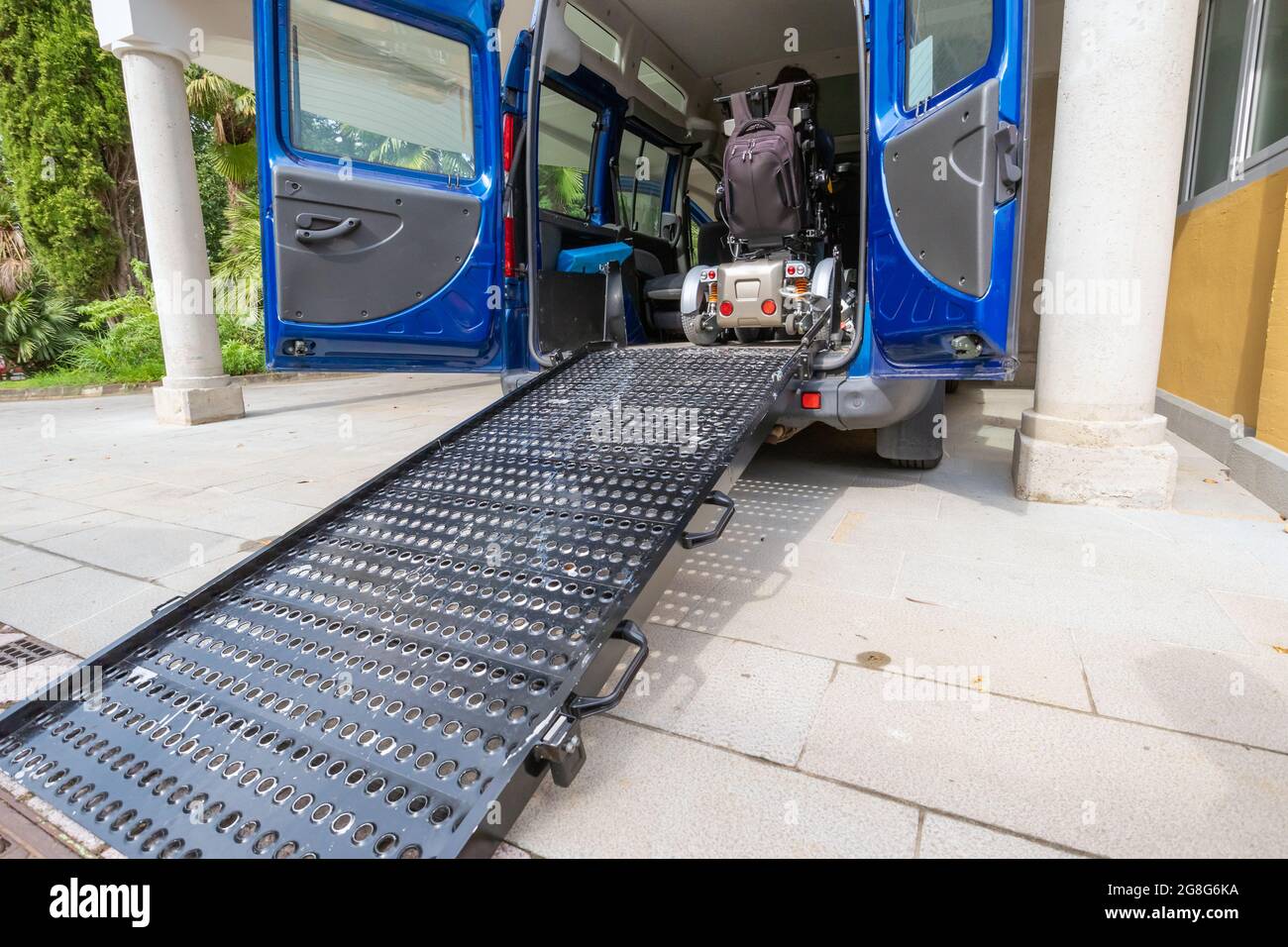 Transport for disabled persons on wheelchair. Accessible car with lift