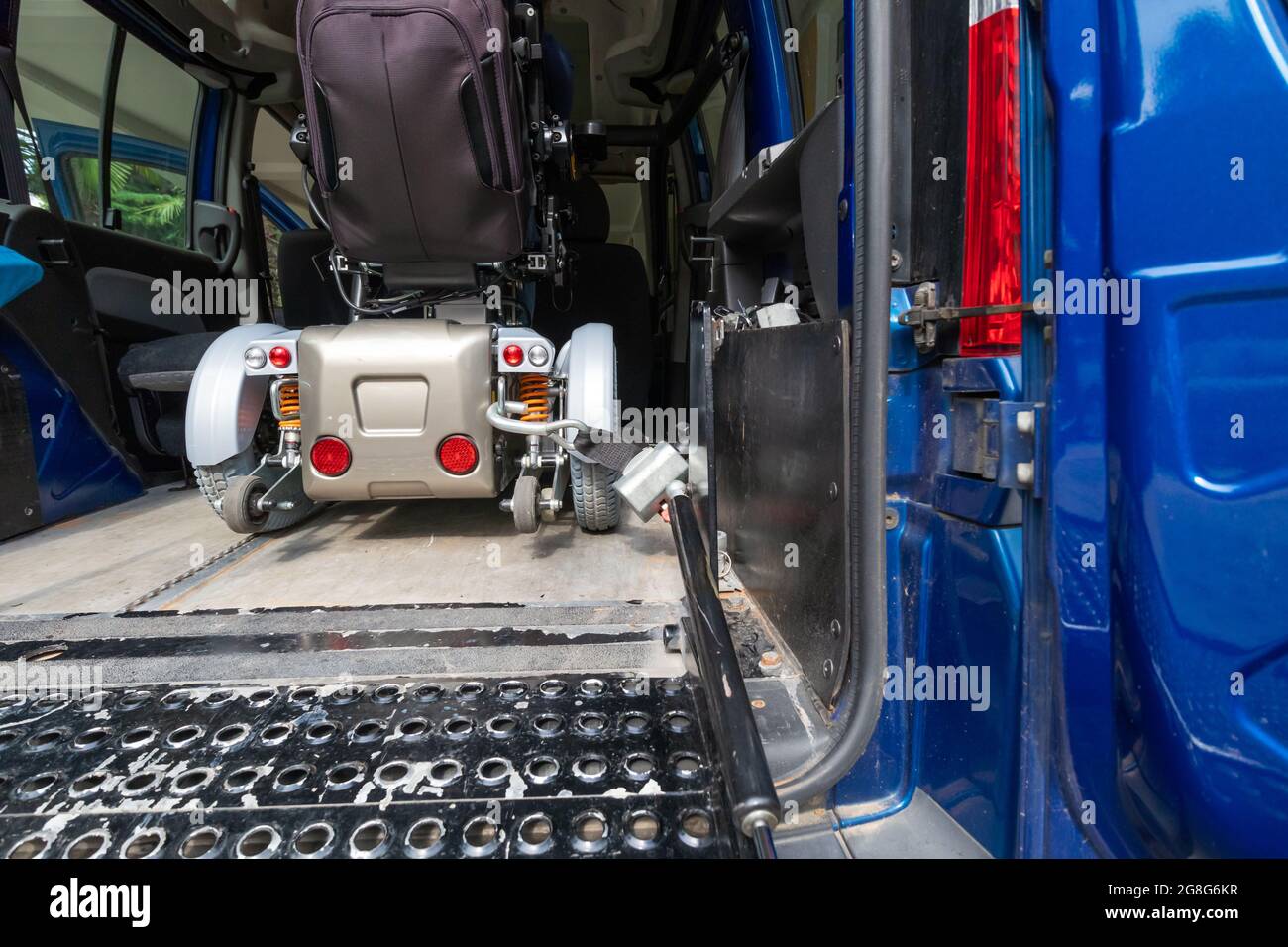 Transport for disabled persons on wheelchair. Accessible car with lift