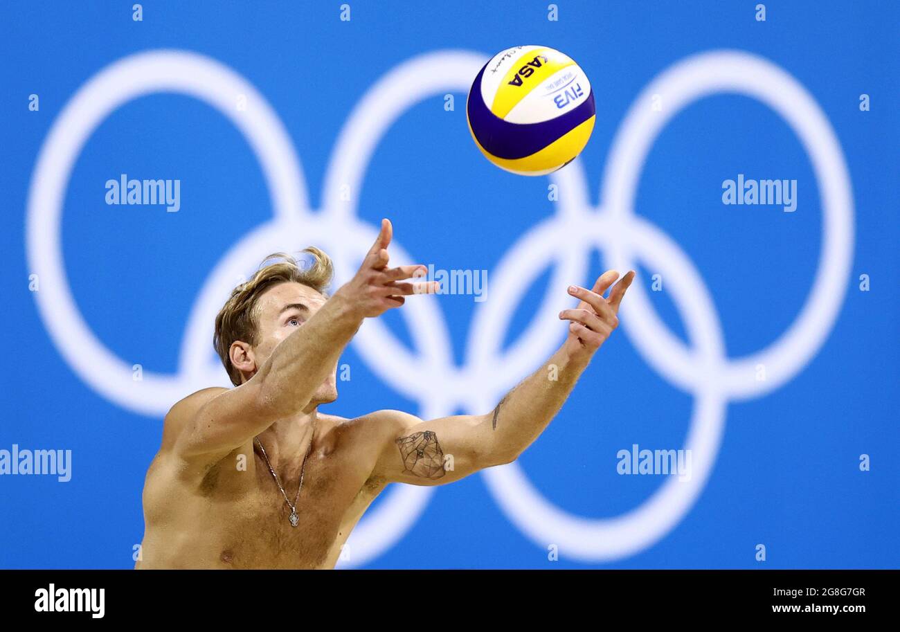 Tokyo Japan July 21 Ilya Leshukov Of The Roc Men S Beach Volleyball Team Practices During A Training Session At A Venue In Shiokaze Park Tokyo Was To Host The