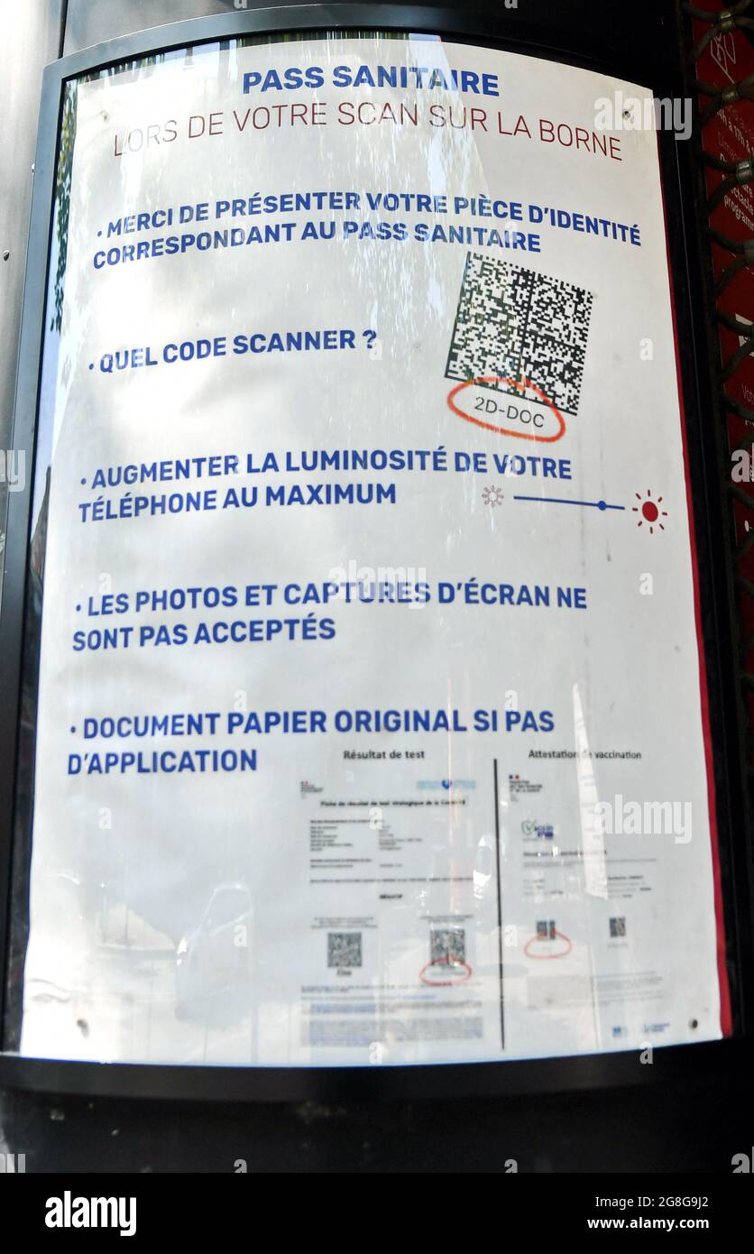 Affiche of mandatory Sanitary Pass put on wall the OlympiaHall in Paris