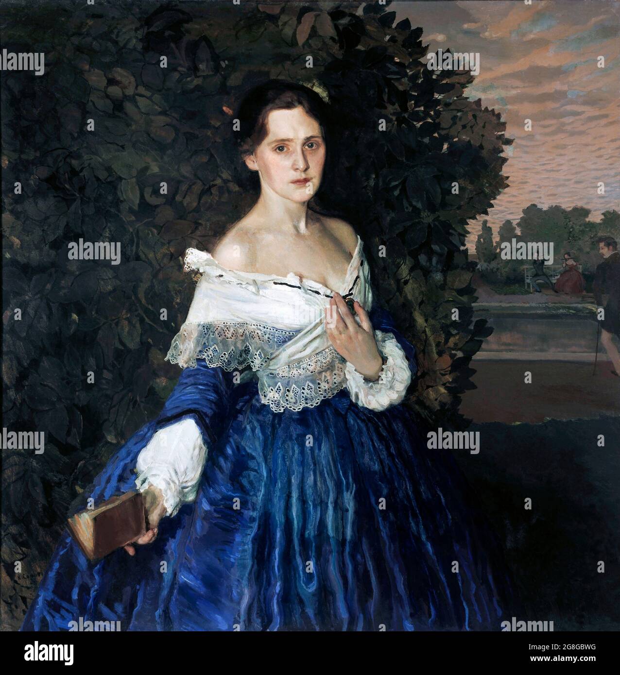 Konstantin Somov. Lady in Blue. Portrait of Ye.M. Martynova by Konstantin Andreyevich Somov (1869-1939), c. 1897-1900 Stock Photo