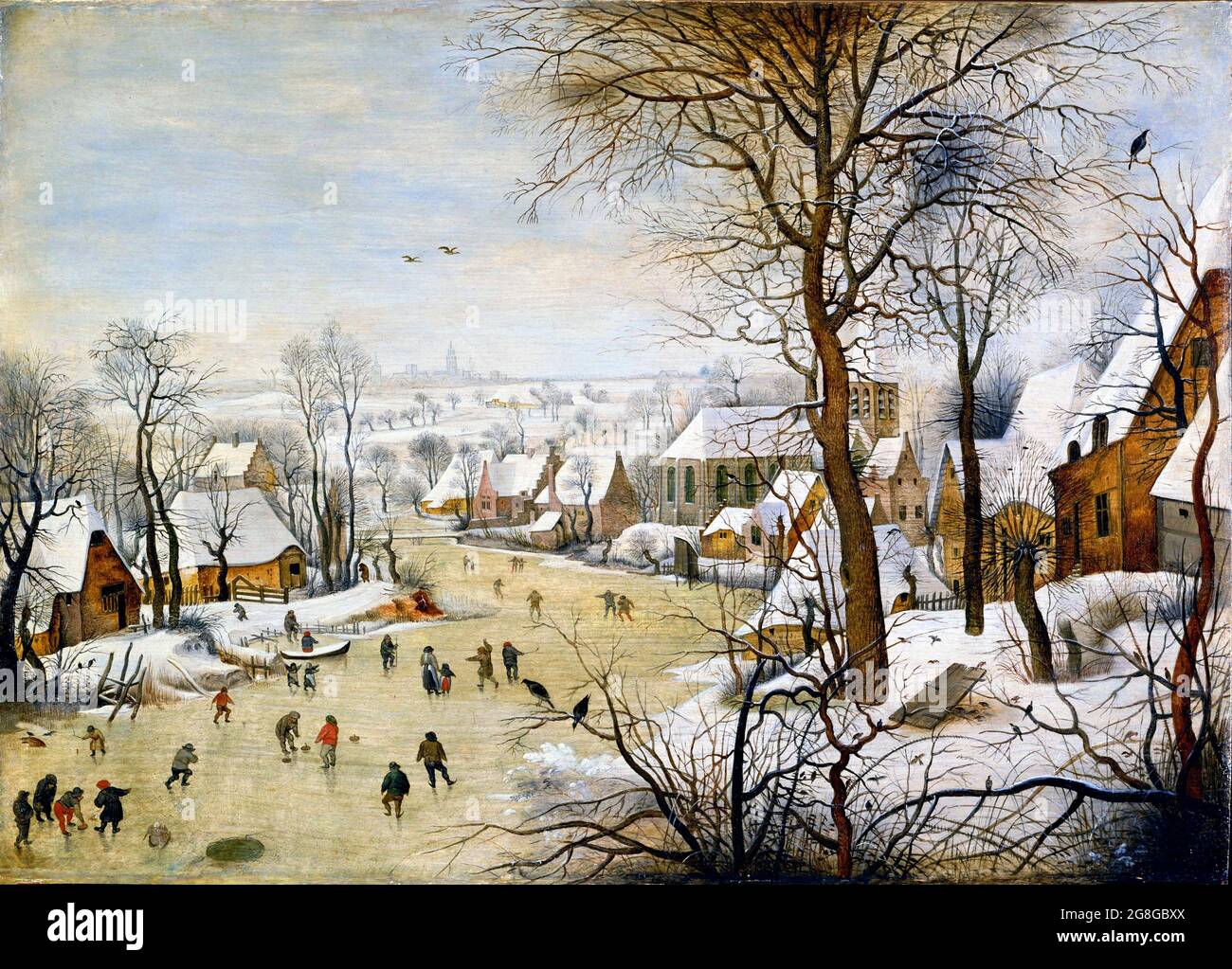 Winter Landscape with Bird Trap by Pieter Brueghel the Younger (1564-1638), oil on panel Stock Photo