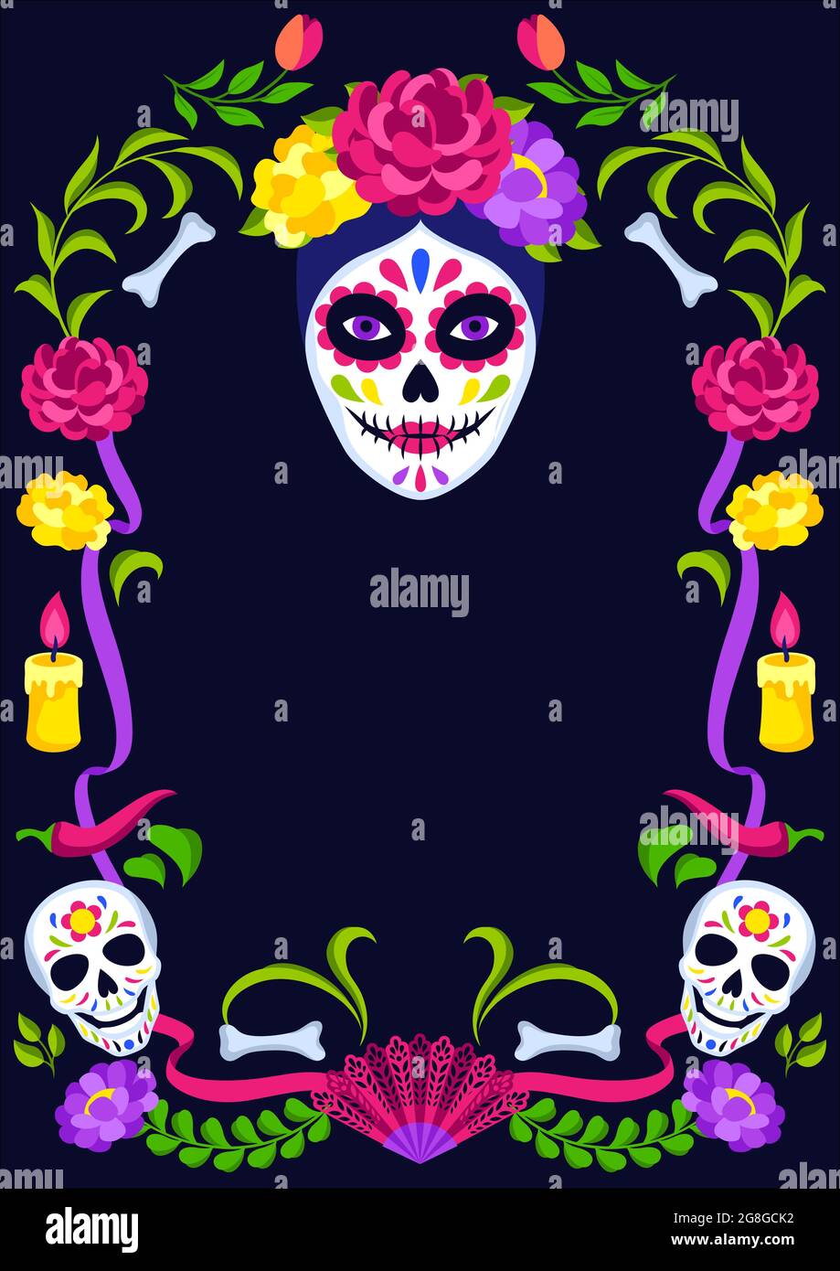 Day of the Dead decorative frame. Dia de los muertos. Mexican ...