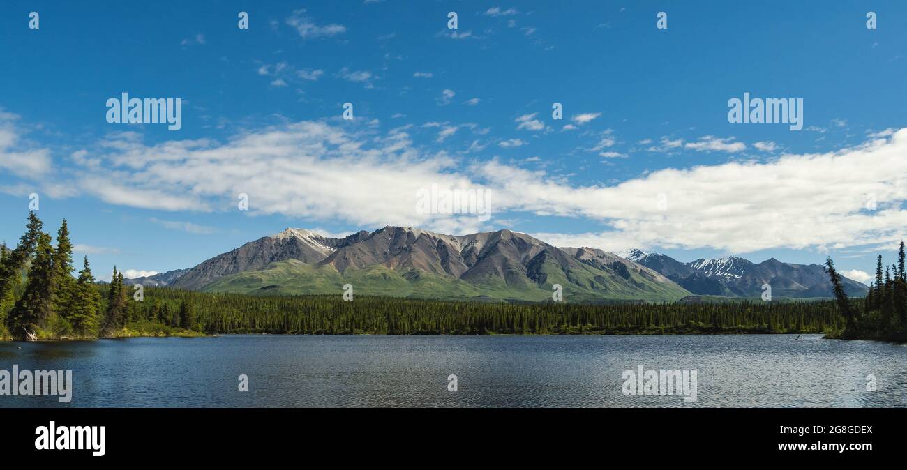 Twin Lakes and Mentasta Mountains in Wrangell-St. Elias National Park in Alaska. Stock Photo