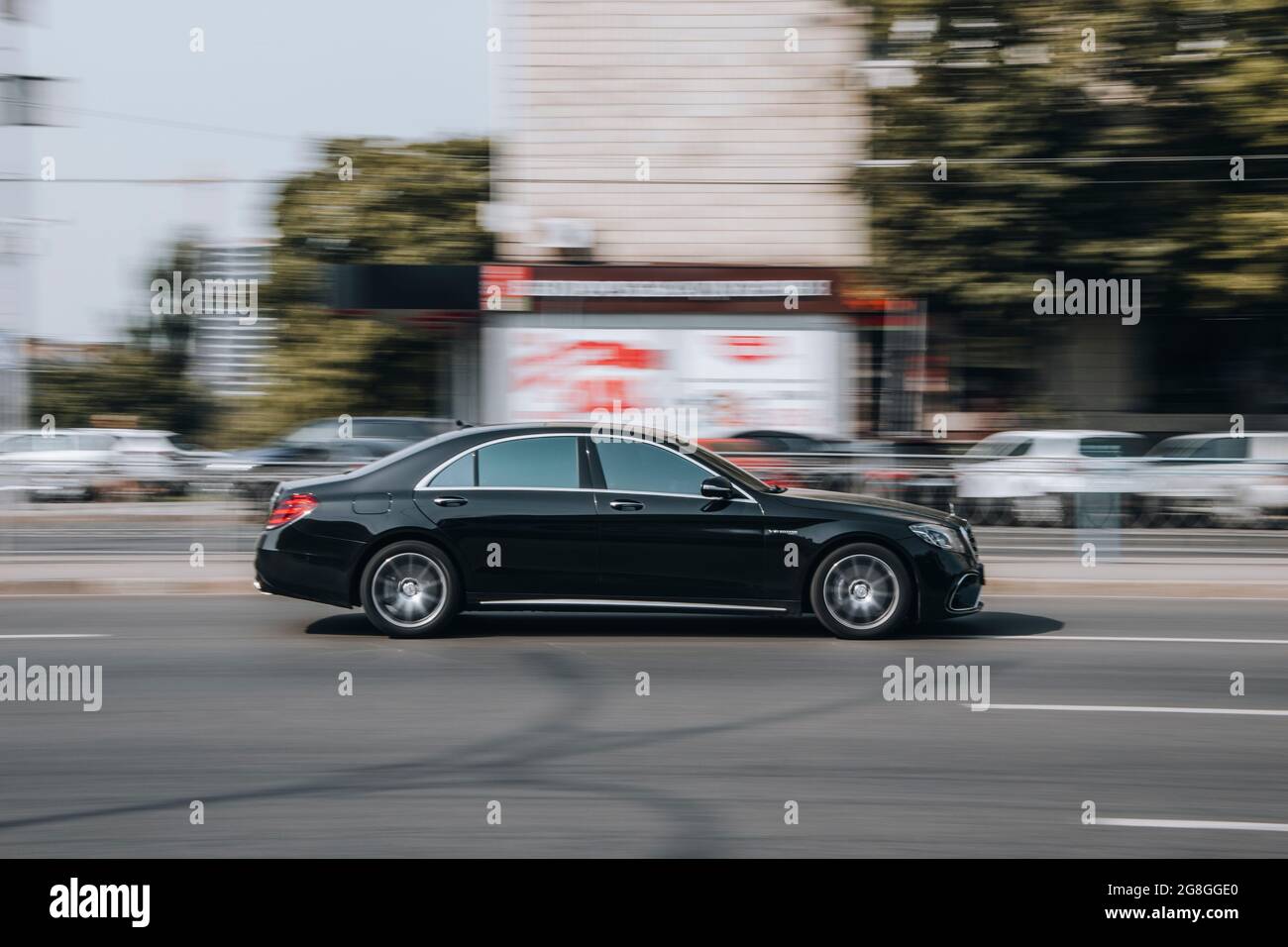 Ukraine Kyiv 16 July 21 Black Mercedes Benz S Class Amg Car Moving On The Street Editorial Stock Photo Alamy