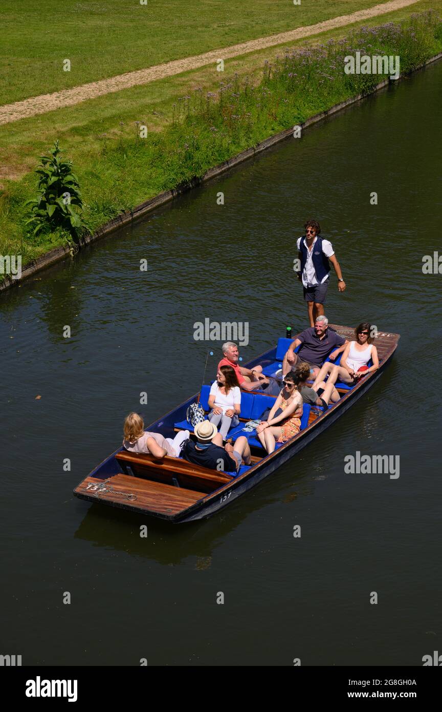 Tourists on punts on the River Cam in Cambridge. Stock Photo