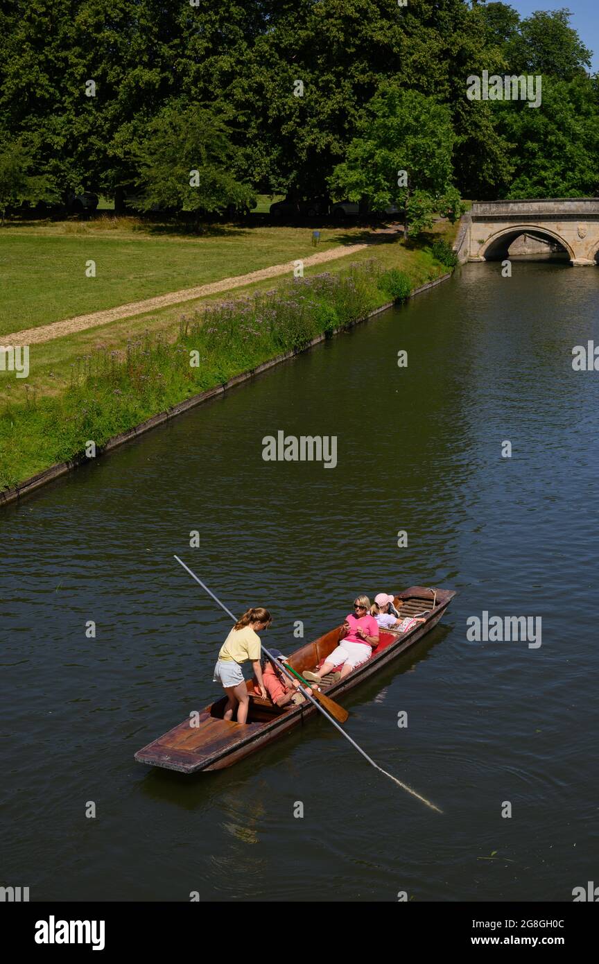 Tourists on punts on the River Cam in Cambridge. Stock Photo